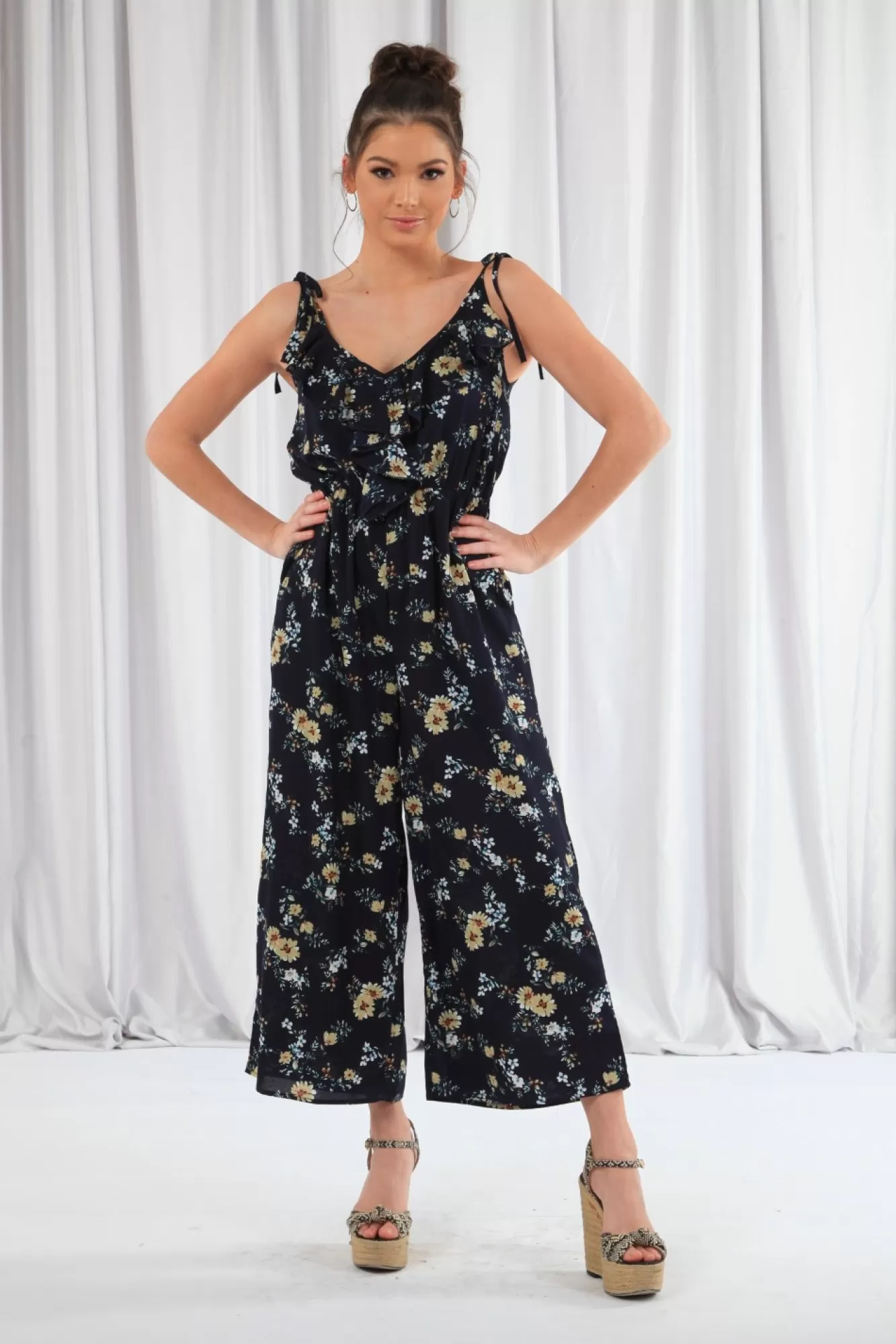 Jumpsuits^Double Second Wide Leg Jumpsuit With Frill Front Navy