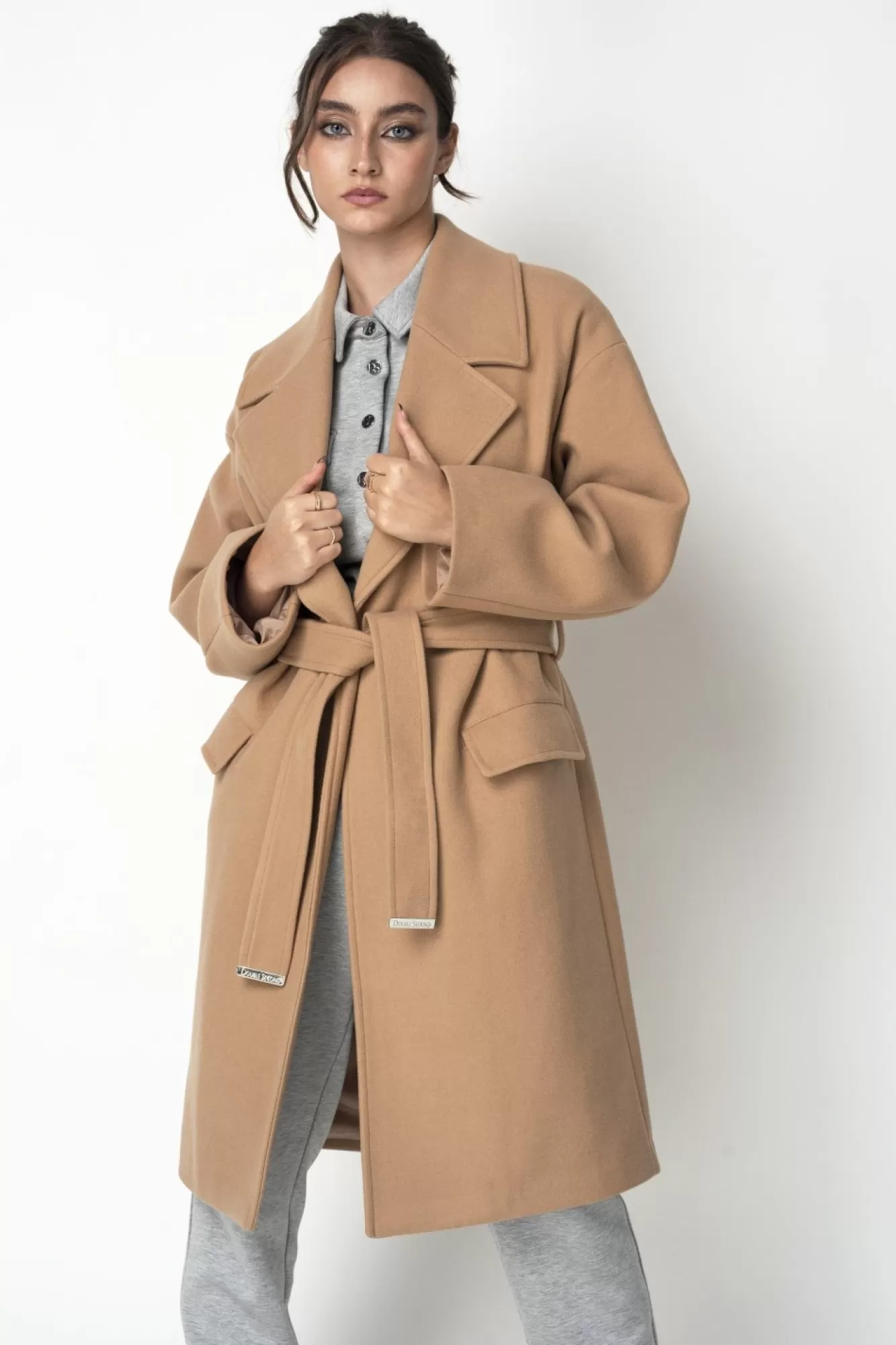 Outerwear^Double Second Wrap Collar Coat Camel
