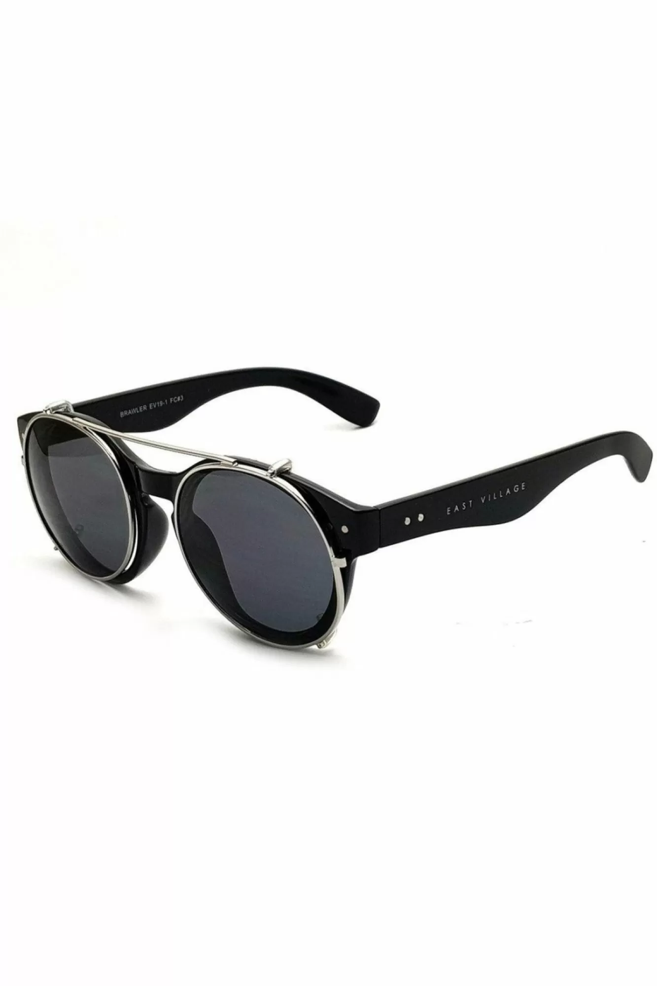 Sunglasses^East Village 'Brawler' Metal With Solid Smoke Lens Black
