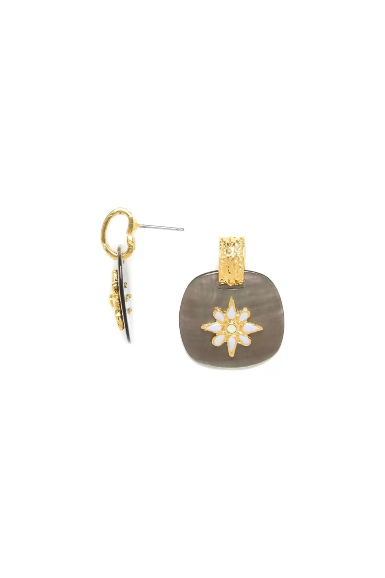 Jewellery^Elka London Alexa Square Blacklip Post Earrings Gold