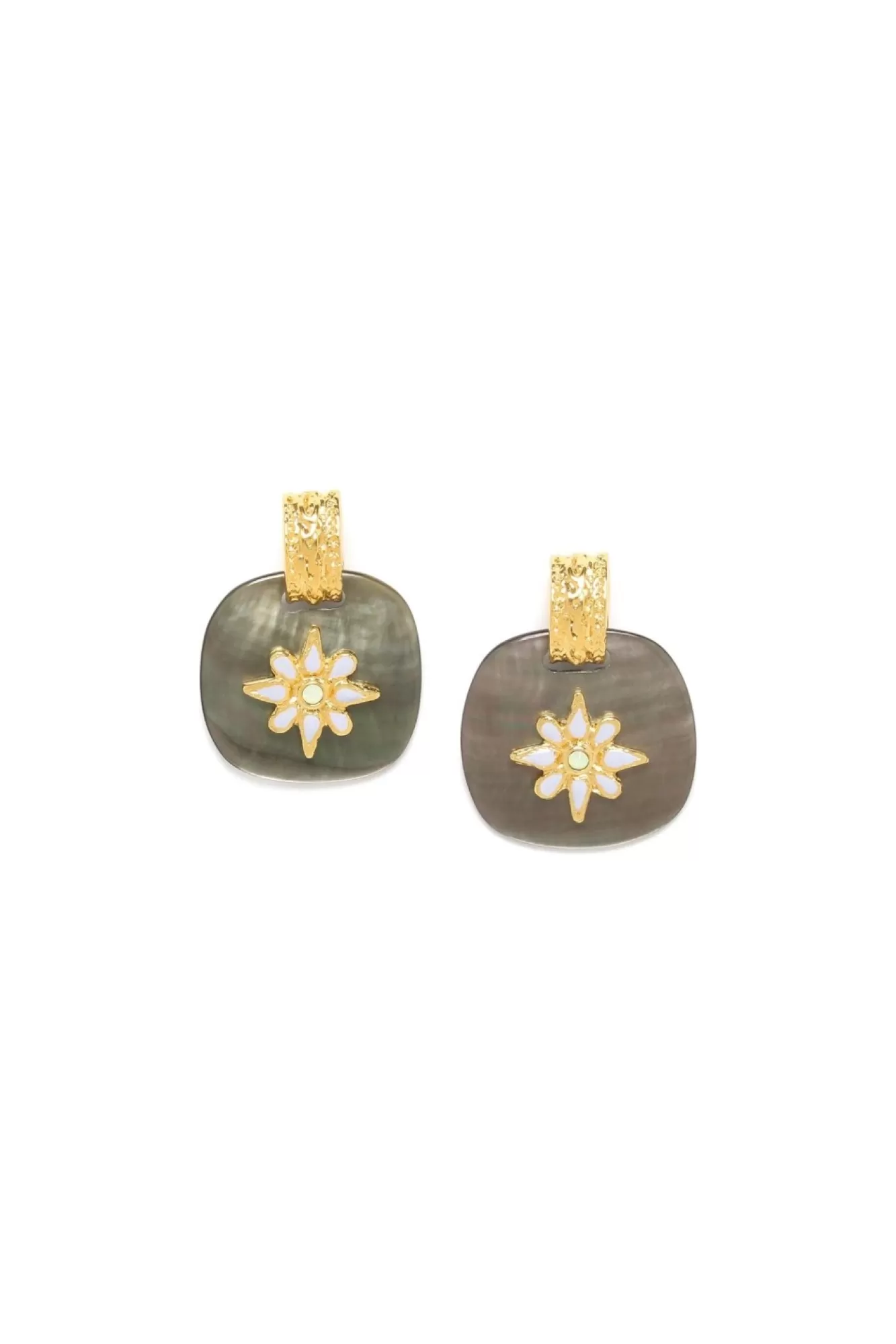 Jewellery^Elka London Alexa Square Blacklip Post Earrings Gold