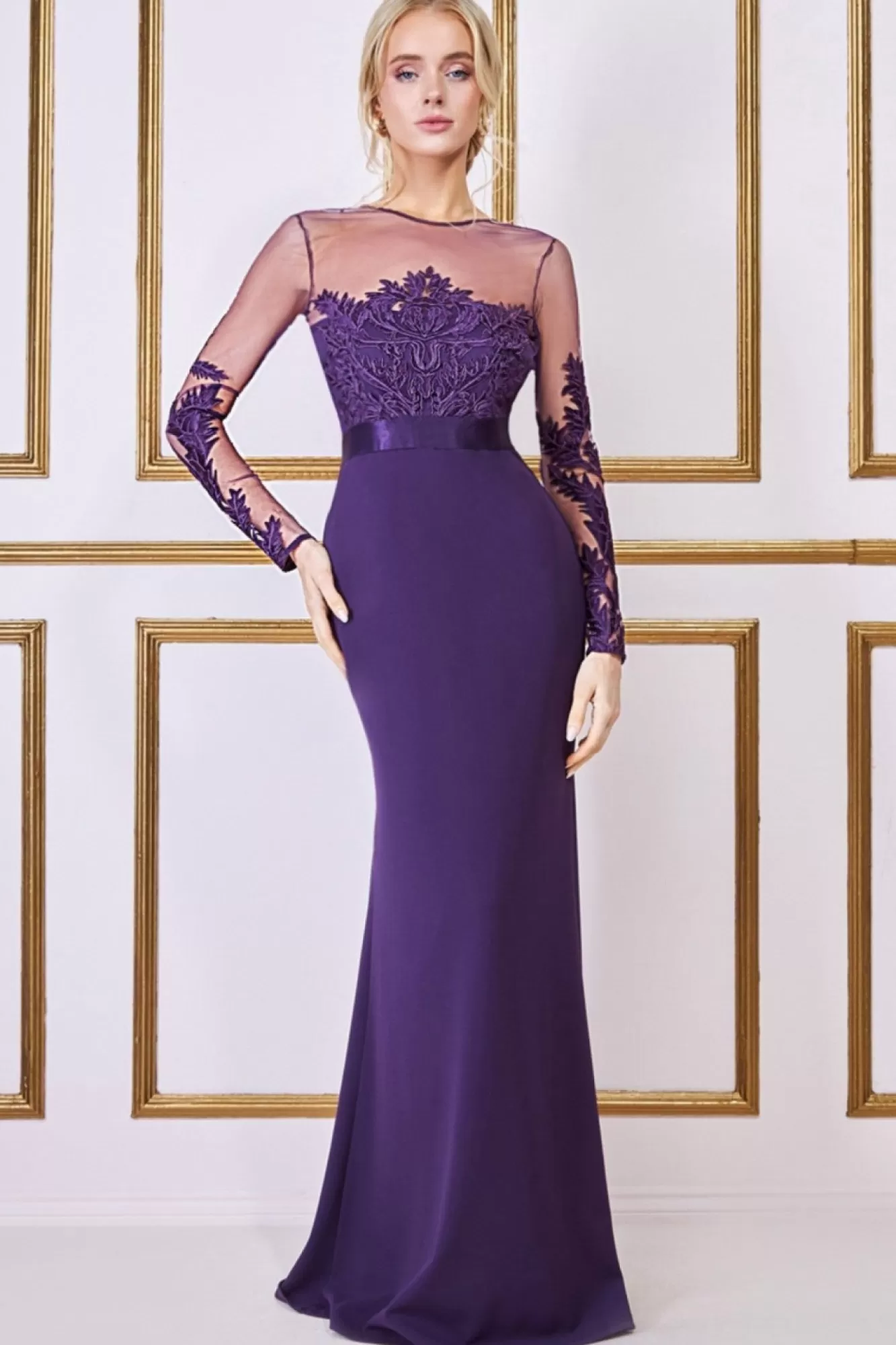 Maxi Dresses^* Embroidered Mesh & Scuba Maxi Purple