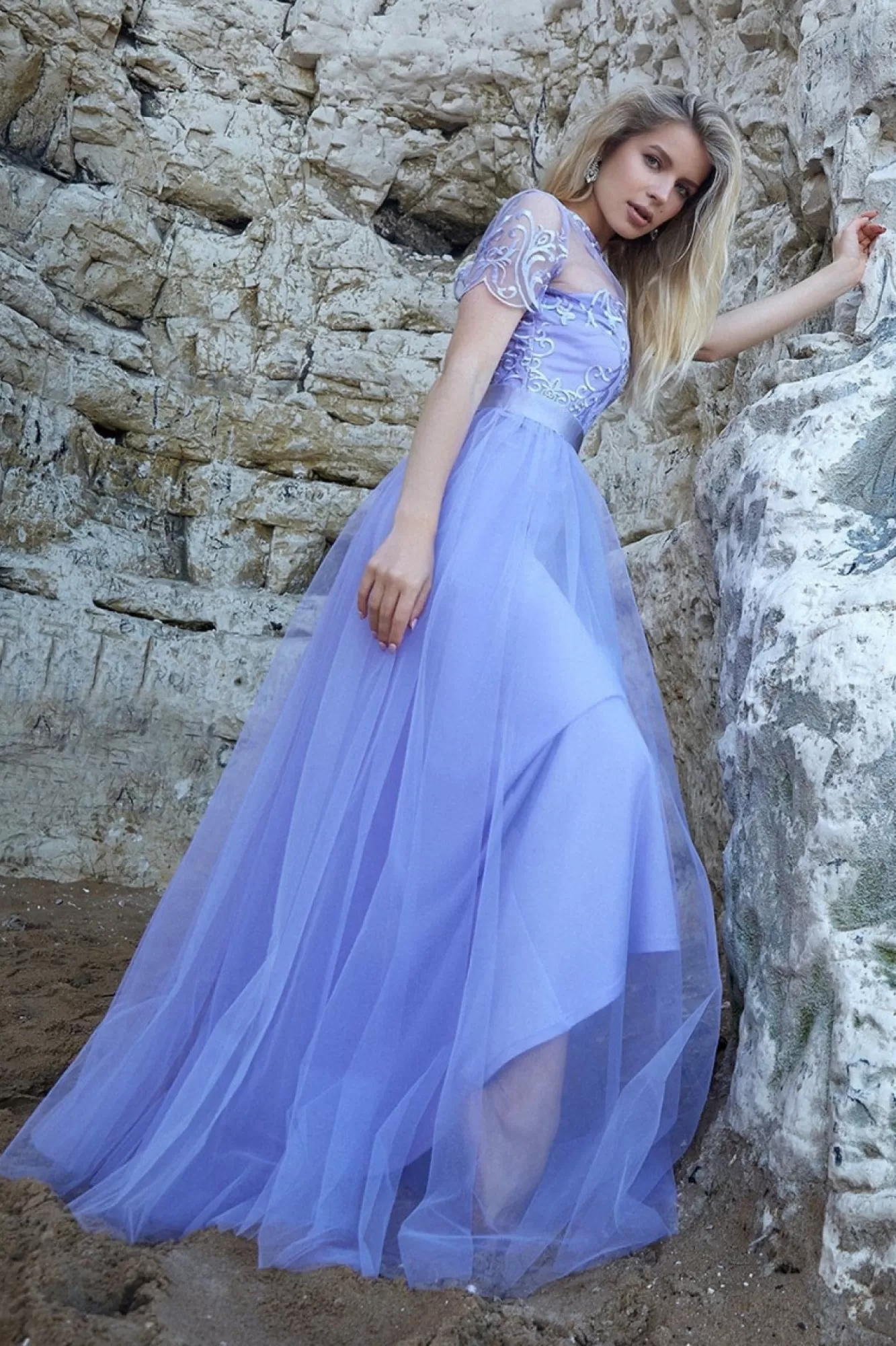 Maxi Dresses^* Embroidered Mesh Maxi Dress Lilac