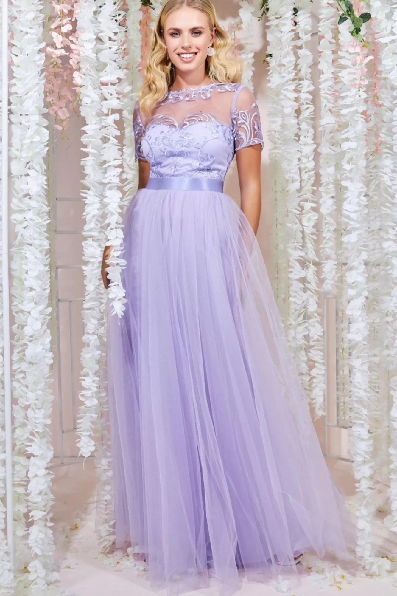 Maxi Dresses^* Embroidered Mesh Maxi Dress Lilac