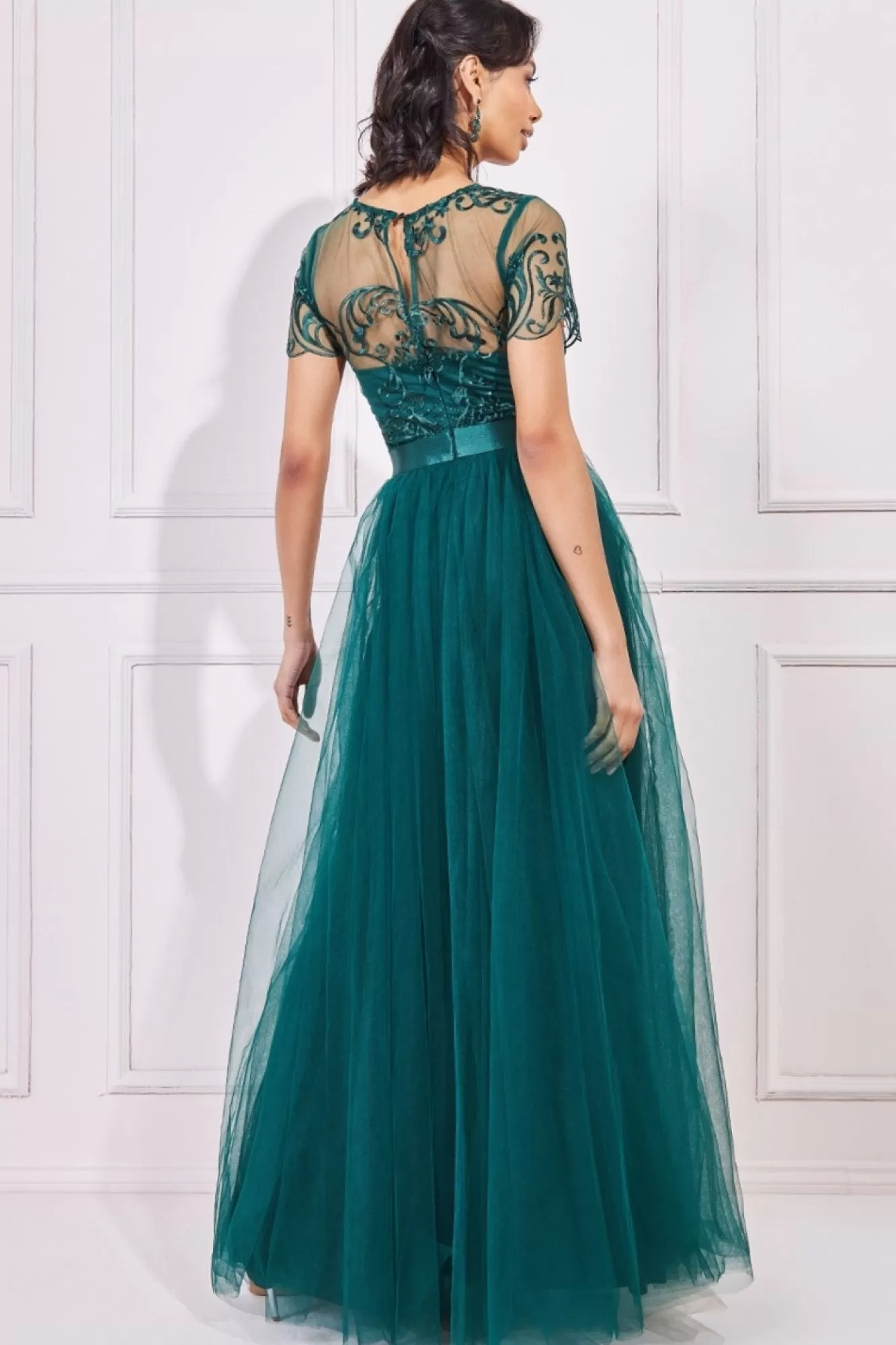Maxi Dresses^* Embroidered Mesh Maxi Dress Emerald Green