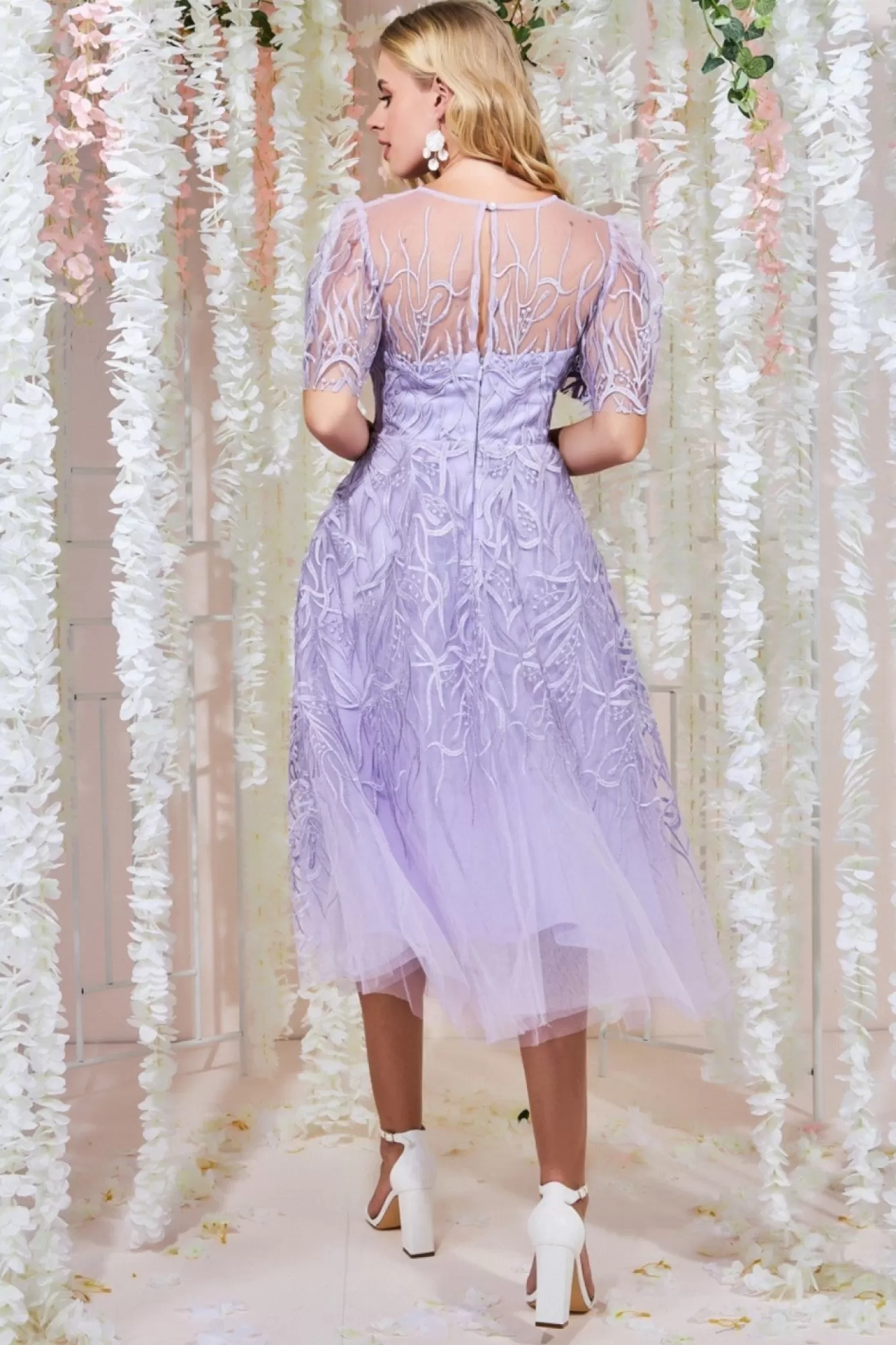 Midi Dresses^* Embroidered Mesh Midi Dress Lilac