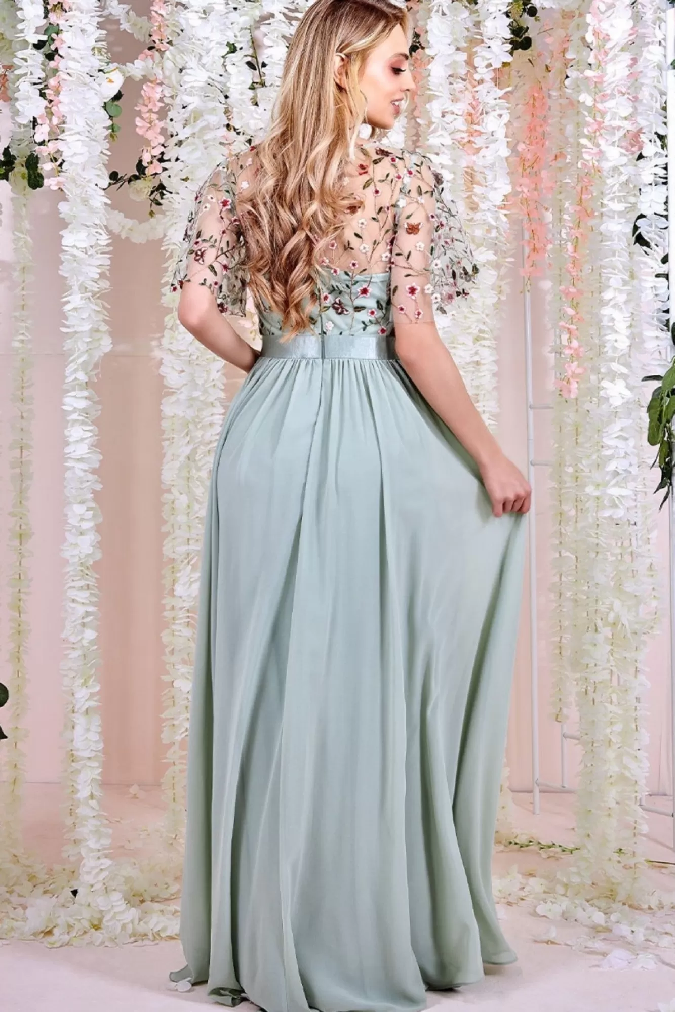 Maxi Dresses^* Embroidered Top Flutter Sleeve Maxi Sagegreen