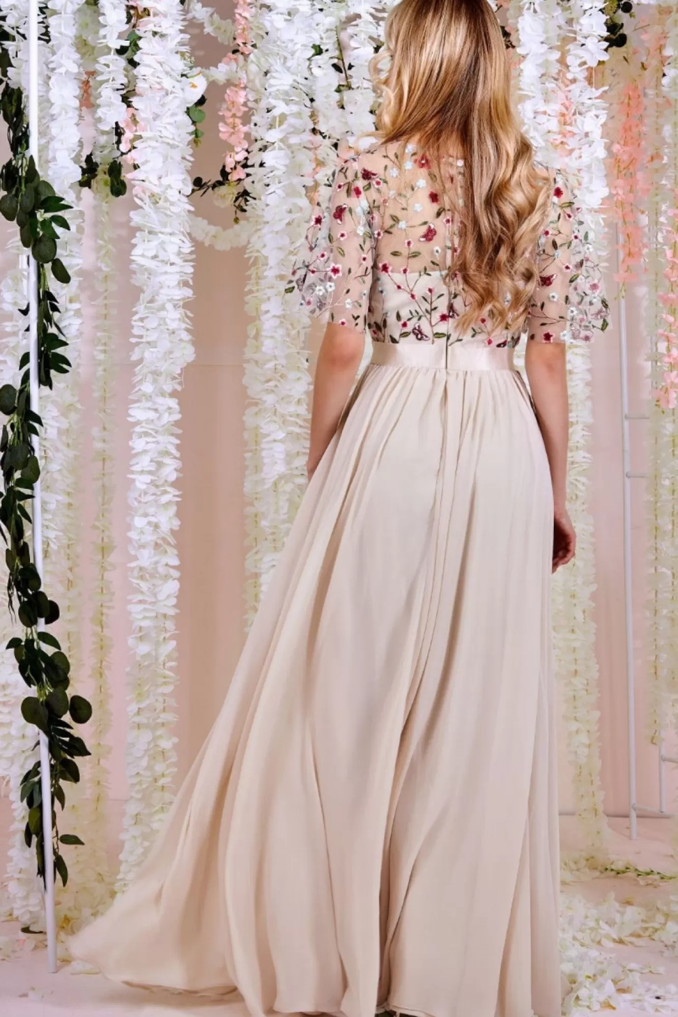 Maxi Dresses^* Embroidered Top Flutter Sleeve Maxi Ivory