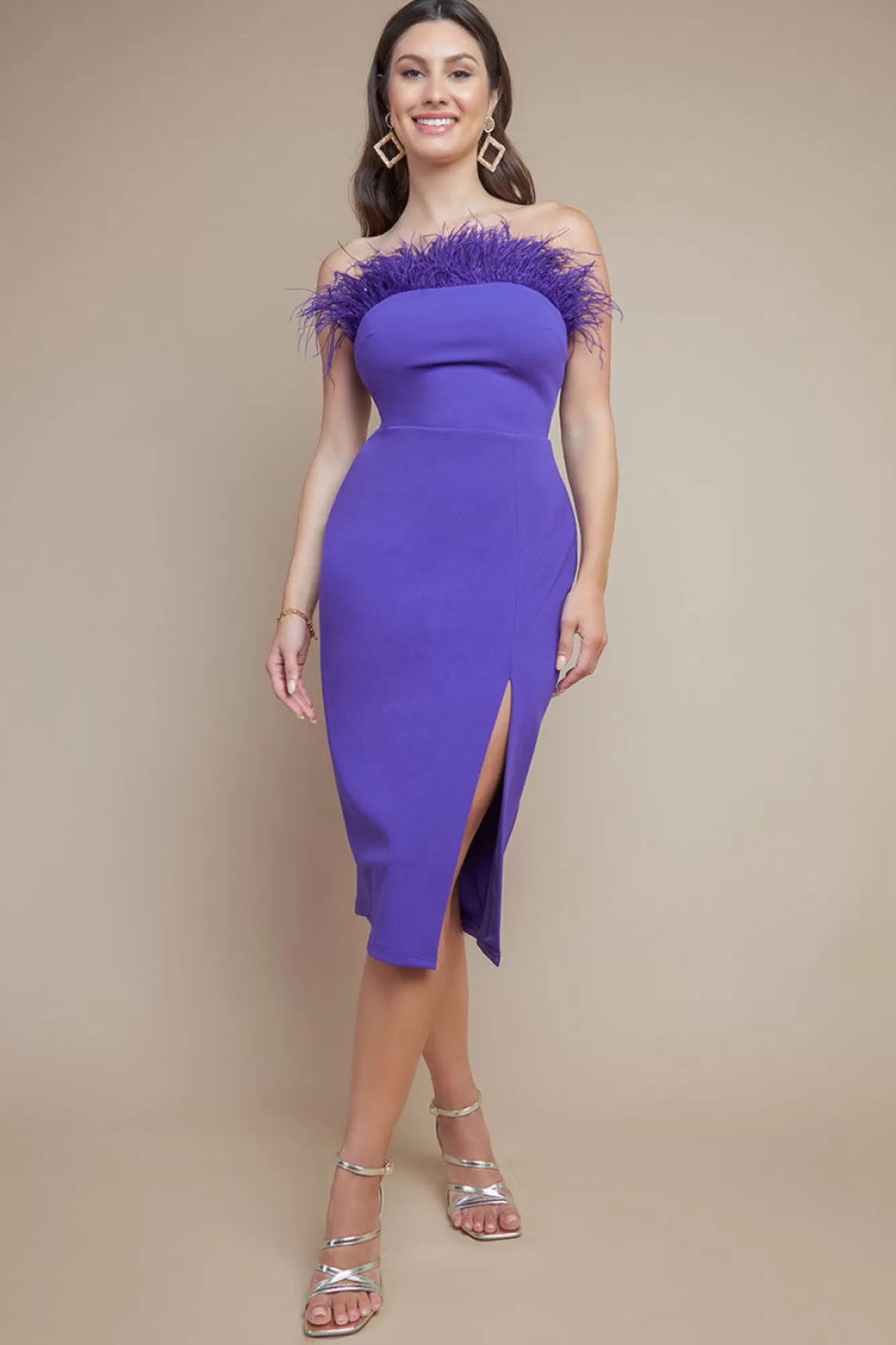 Midi Dresses^* Feather Boobtube Midi Dress Purple