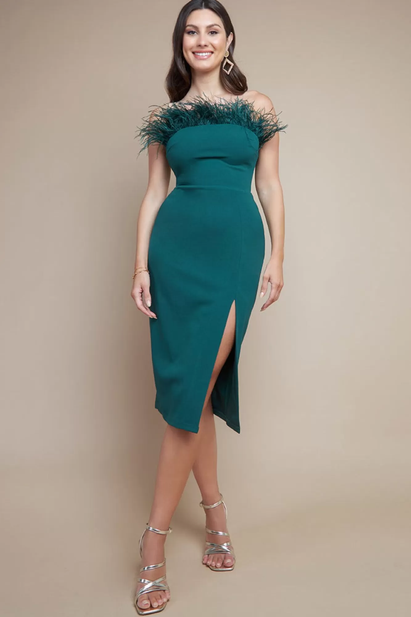 Midi Dresses^* Feather Boobtube Midi Dress Emerald Green