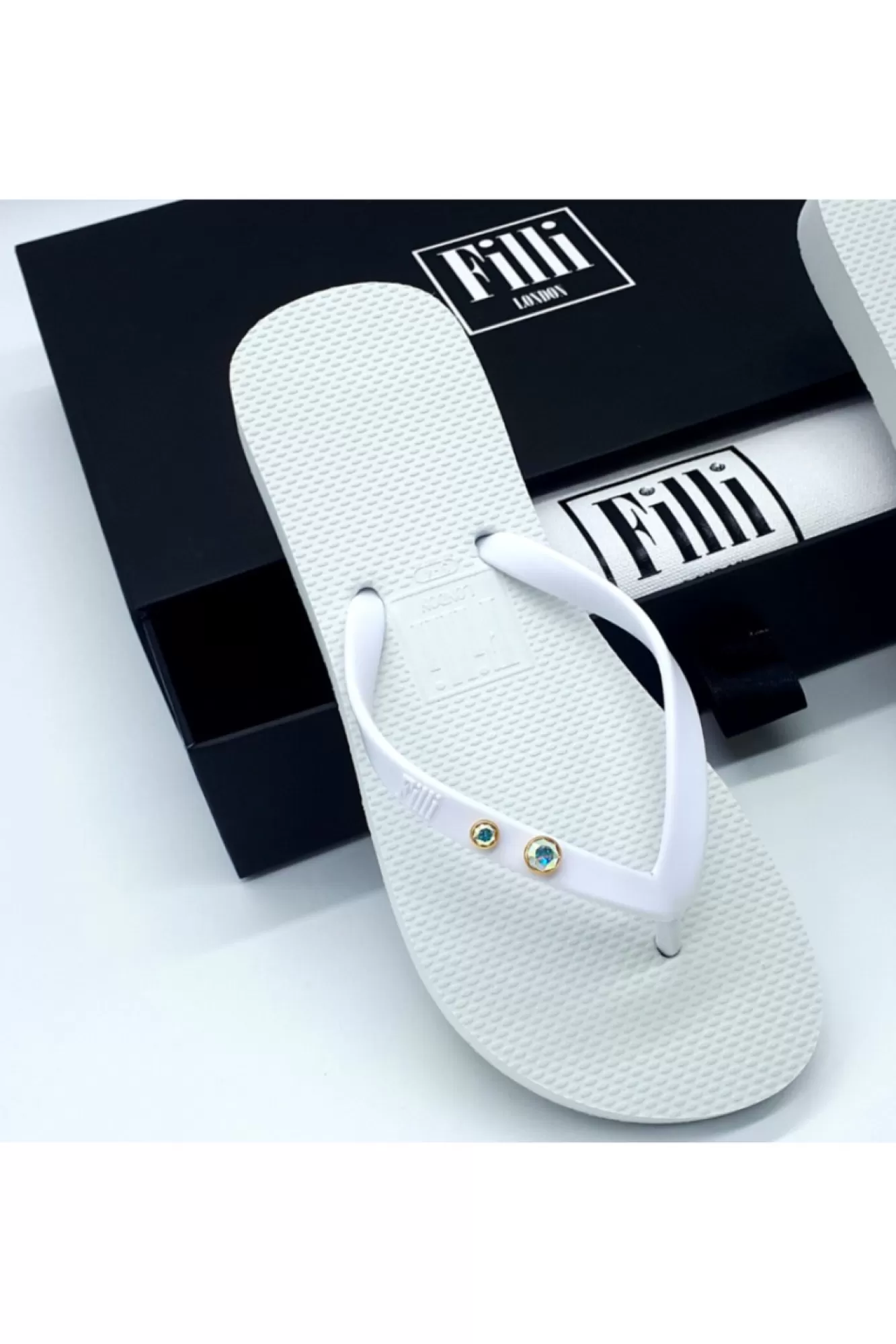 Sandals^Filli London Aurora Crystal Duo Luxury Flip Flops White
