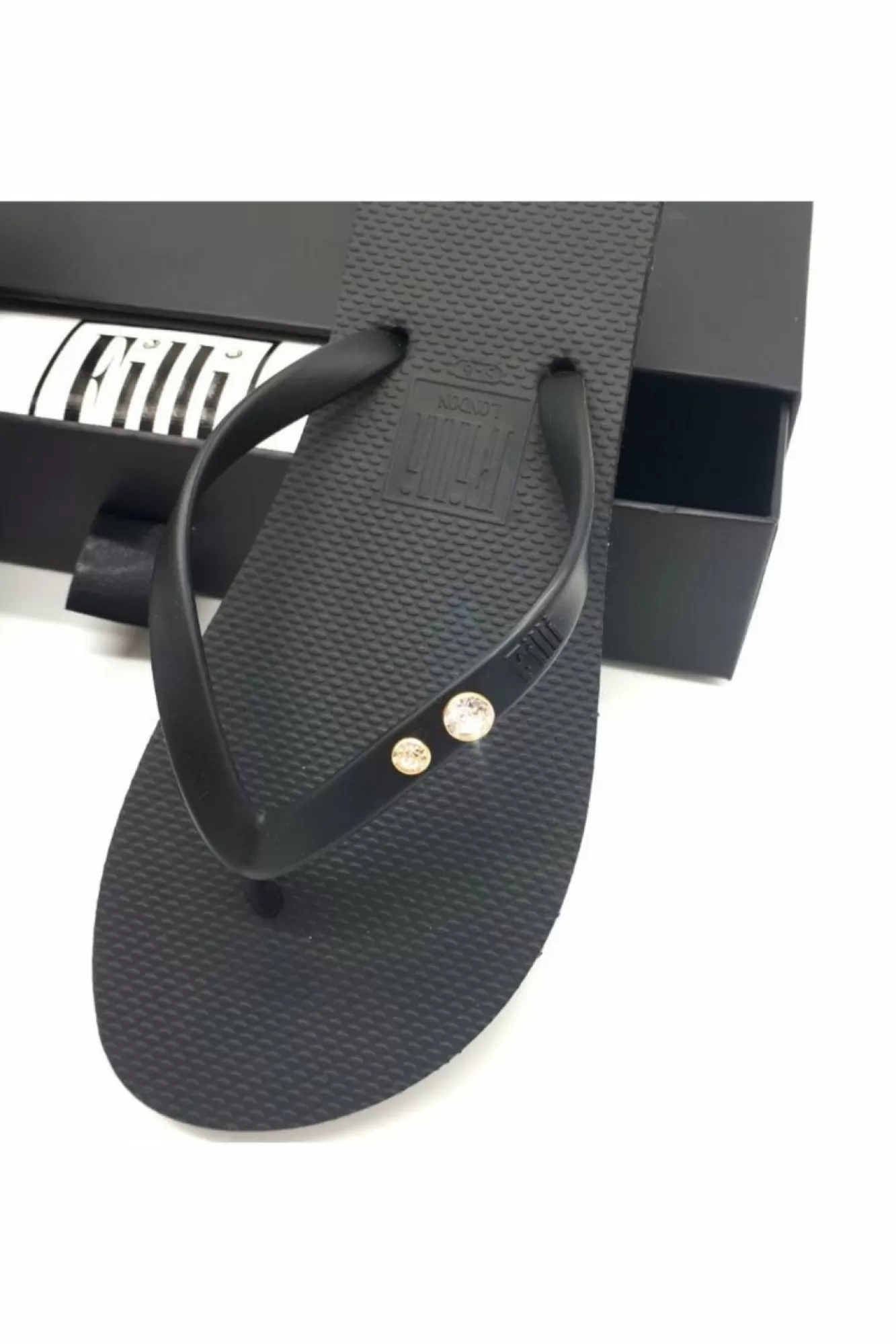Sandals^Filli London Crystal Diamond Luxury Flip Flops Black