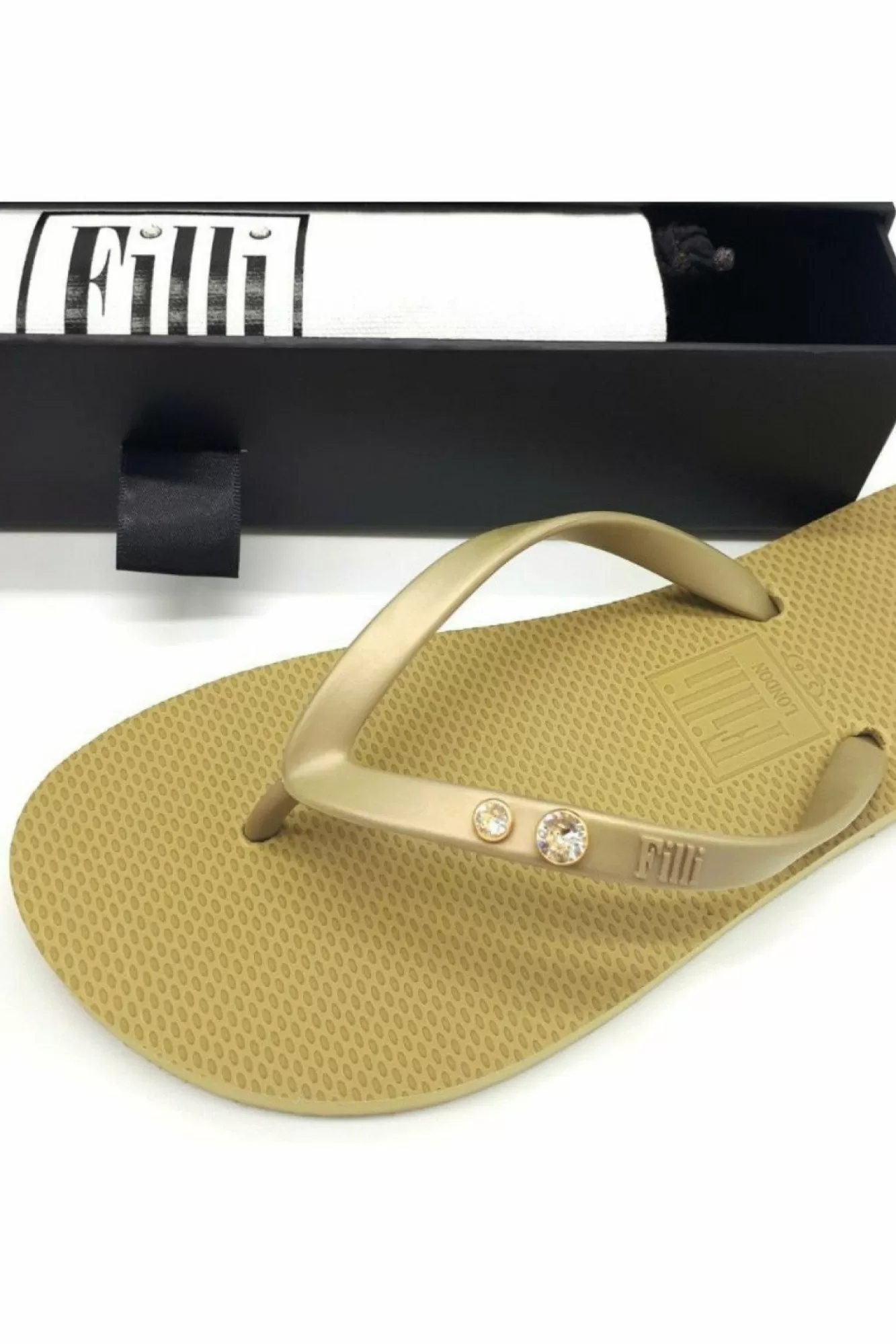 Sandals^Filli London Crystal Diamond Luxury Flip Flops Gold