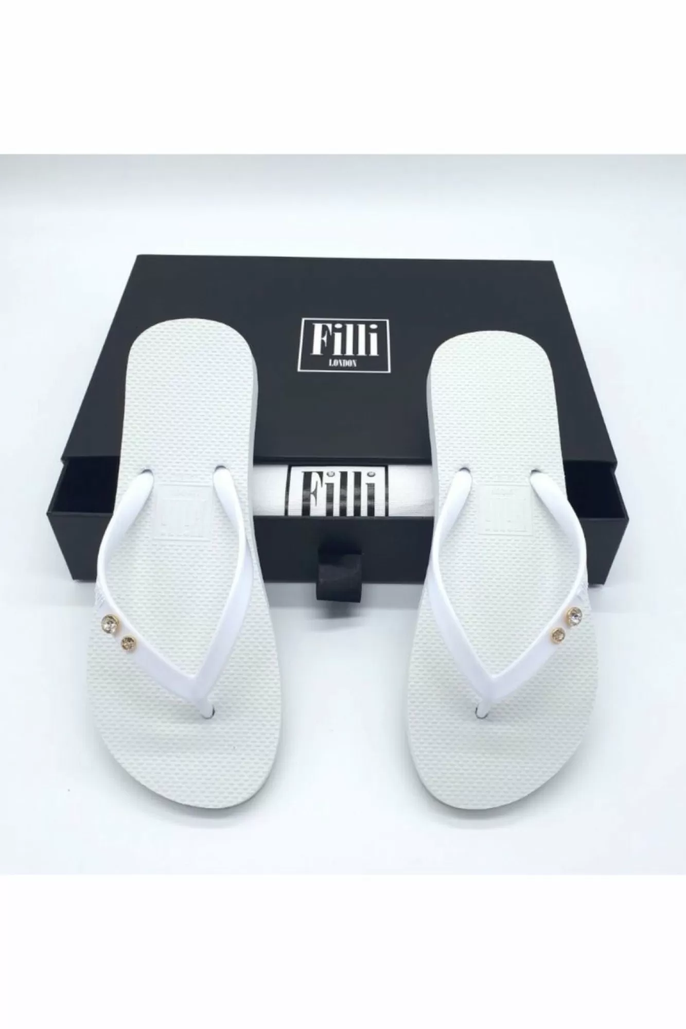 Sandals^Filli London Crystal Diamond Luxury Flip Flops White