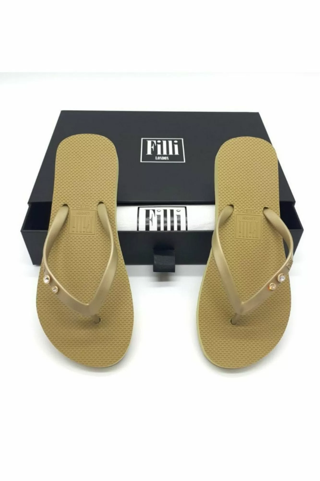 Sandals^Filli London Crystal Diamond Luxury Flip Flops Gold