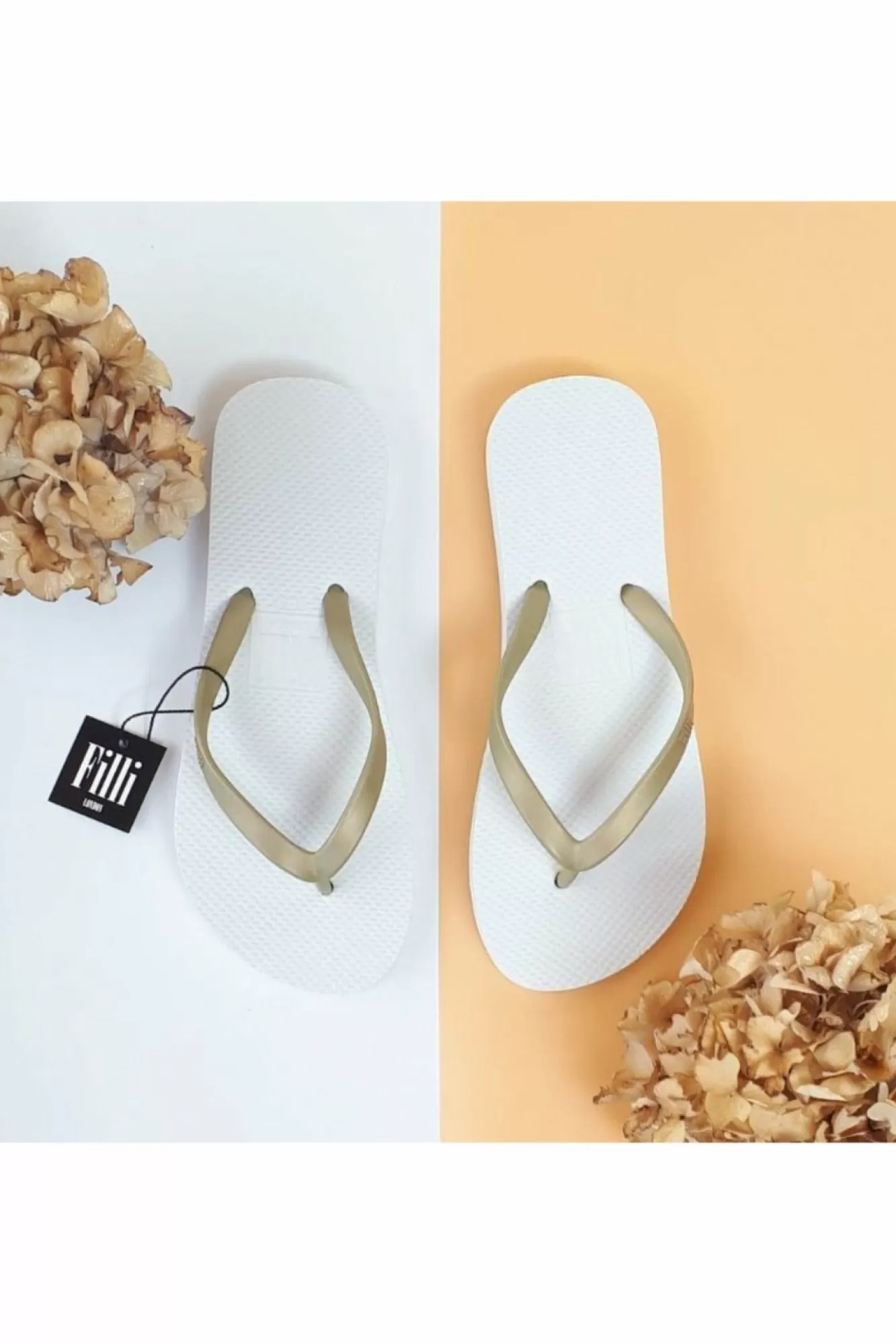 Sandals^Filli London Naked Flip Flops - Gold On White