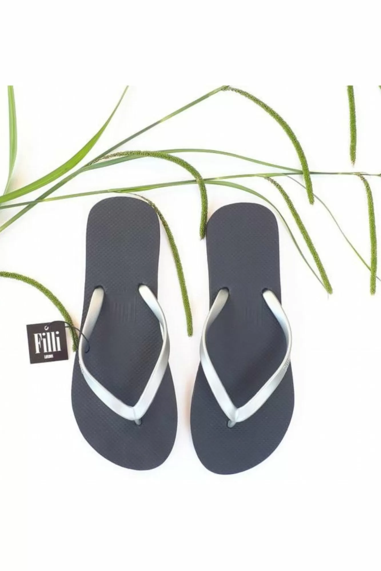 Sandals^Filli London Naked Flip Flops - Silver On Black
