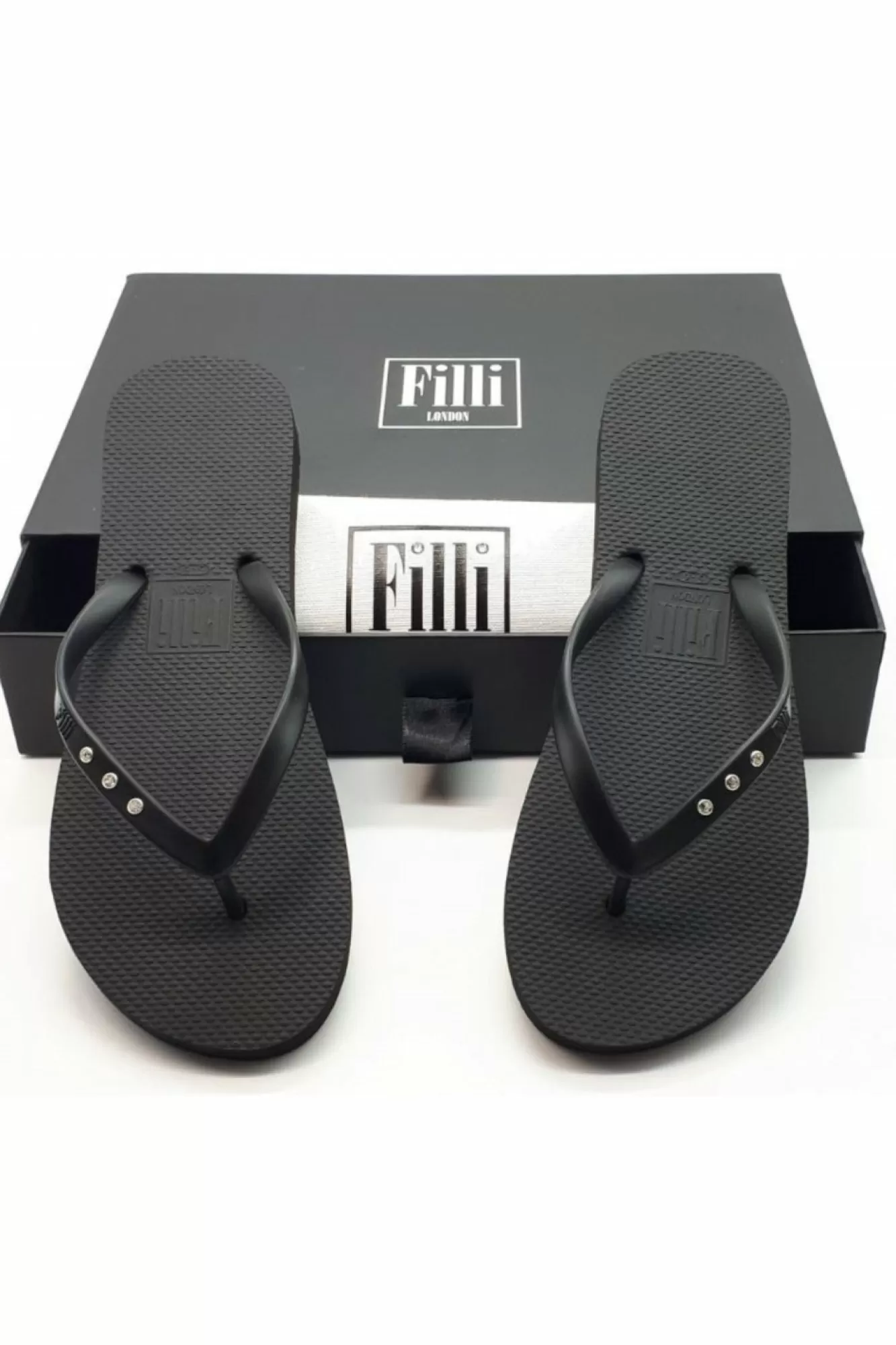 Sandals^Filli London St Tropez Crystal Flip Flops Black