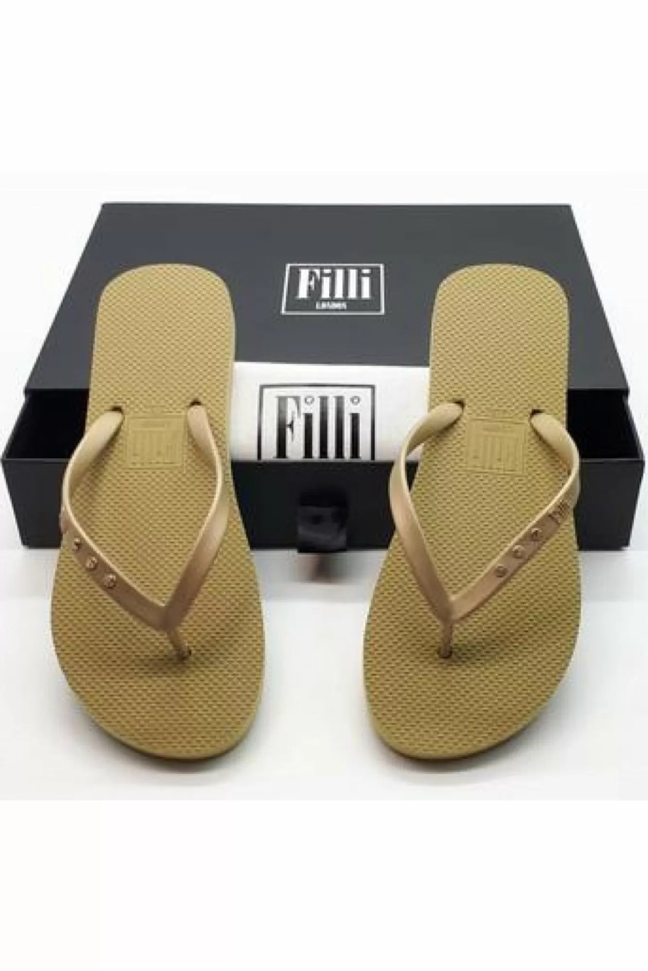 Sandals^Filli London St Tropez Crystal Flip Flops Gold