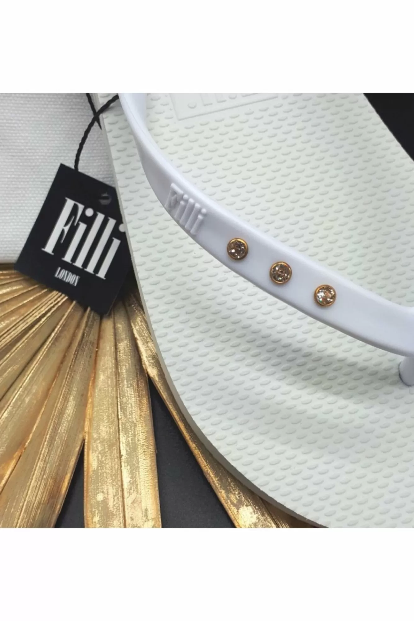 Sandals^Filli London St Tropez Crystal Flip Flops White