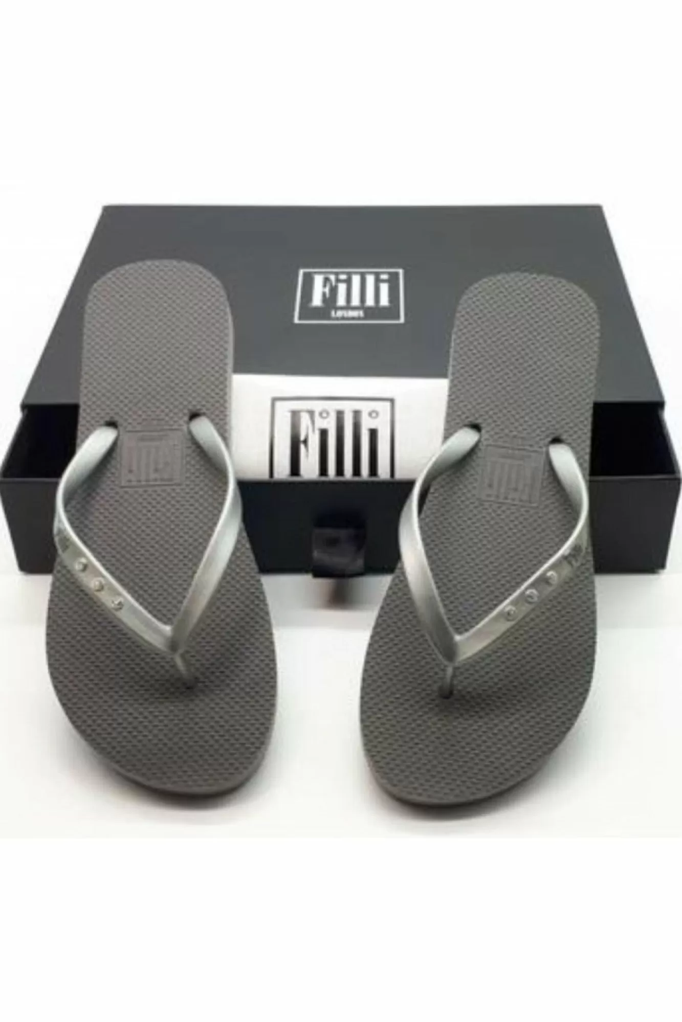 Sandals^Filli London St Tropez Crystal Flip Flops Silver