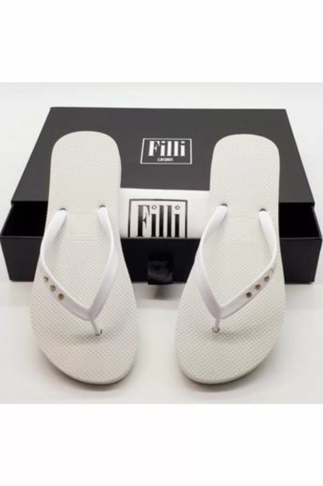 Sandals^Filli London St Tropez Crystal Flip Flops White