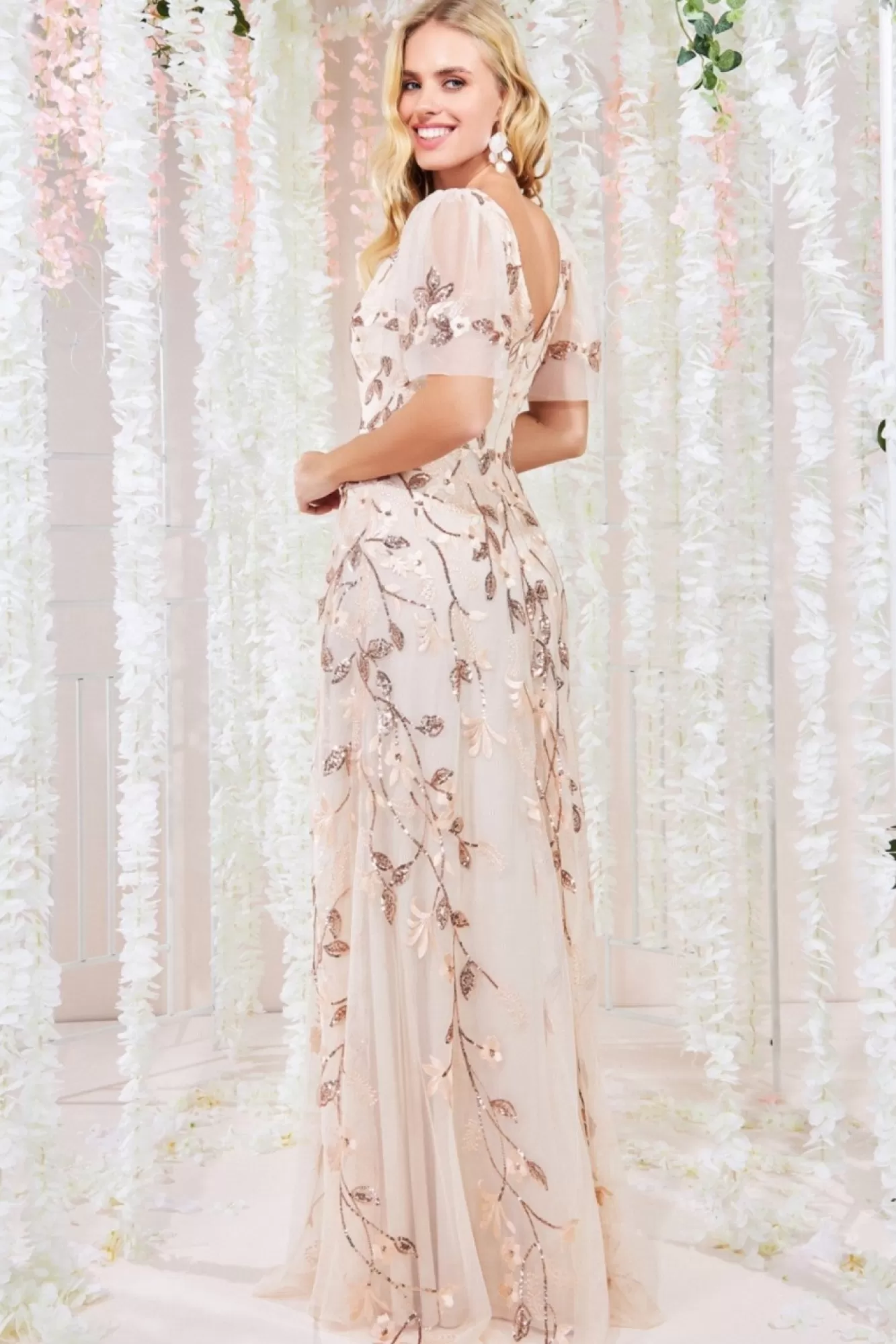 Maxi Dresses^* Flared Sleeve Embroidered Maxi Dress Ivory