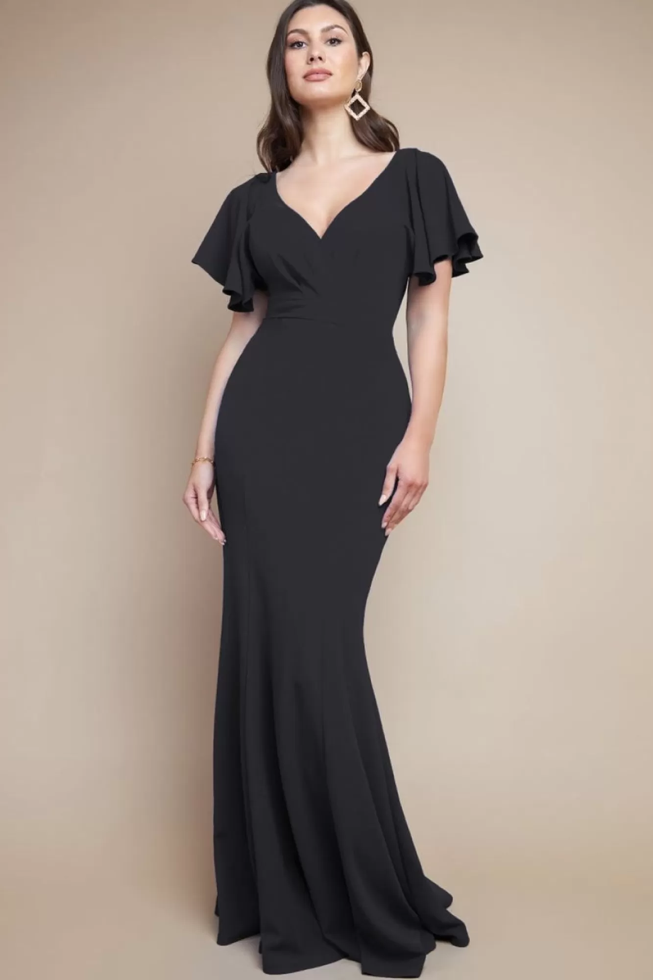 Maxi Dresses^* Flared Sleeve Front Wrap Maxi Dress Black