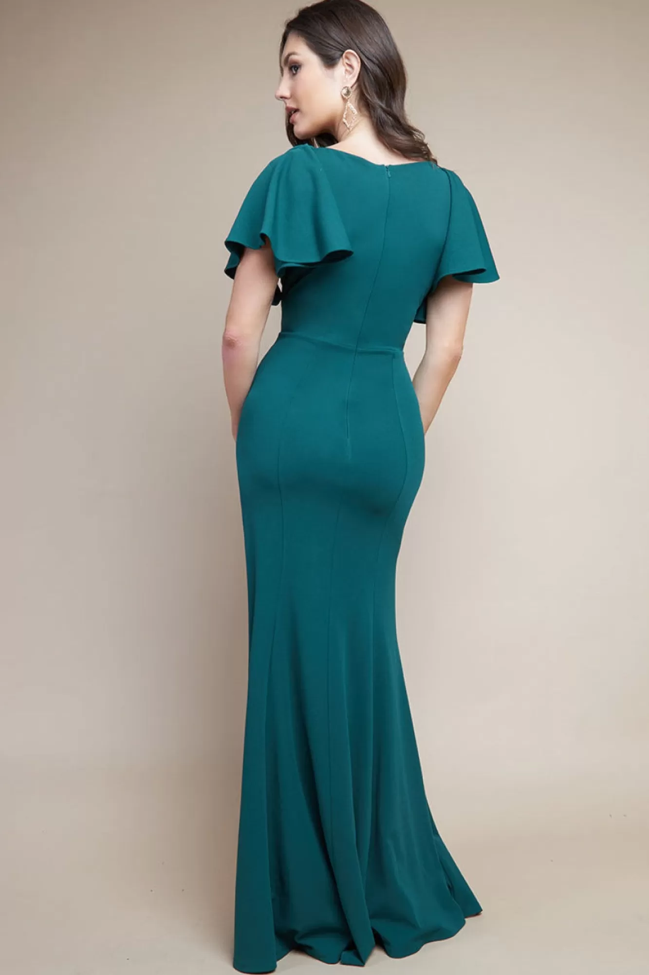 Maxi Dresses^* Flared Sleeve Front Wrap Maxi Dress Emerald Green