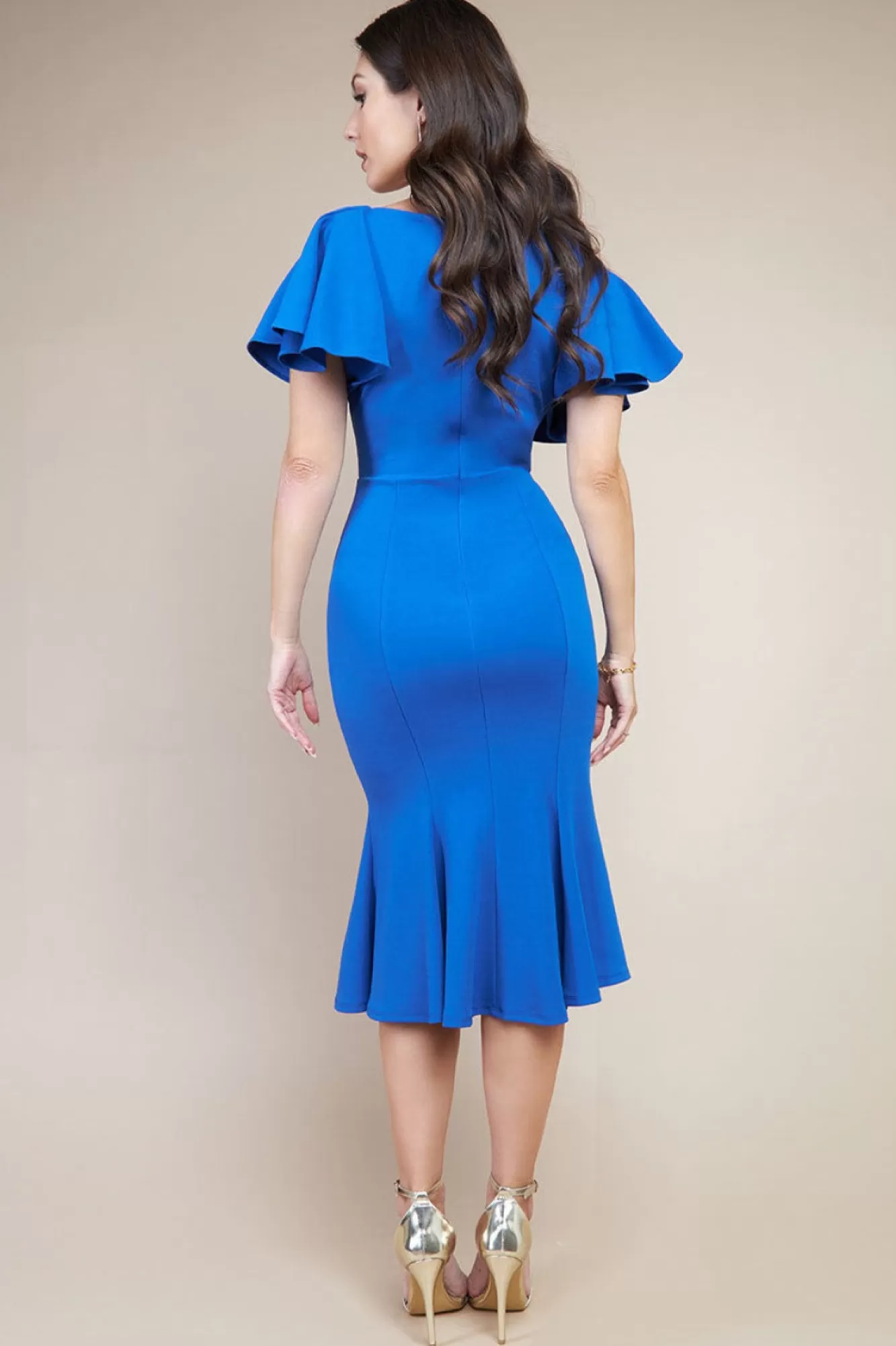 Midi Dresses^* Flared Sleeve Front Wrap Midi Dress - Royal Blue Royalblue