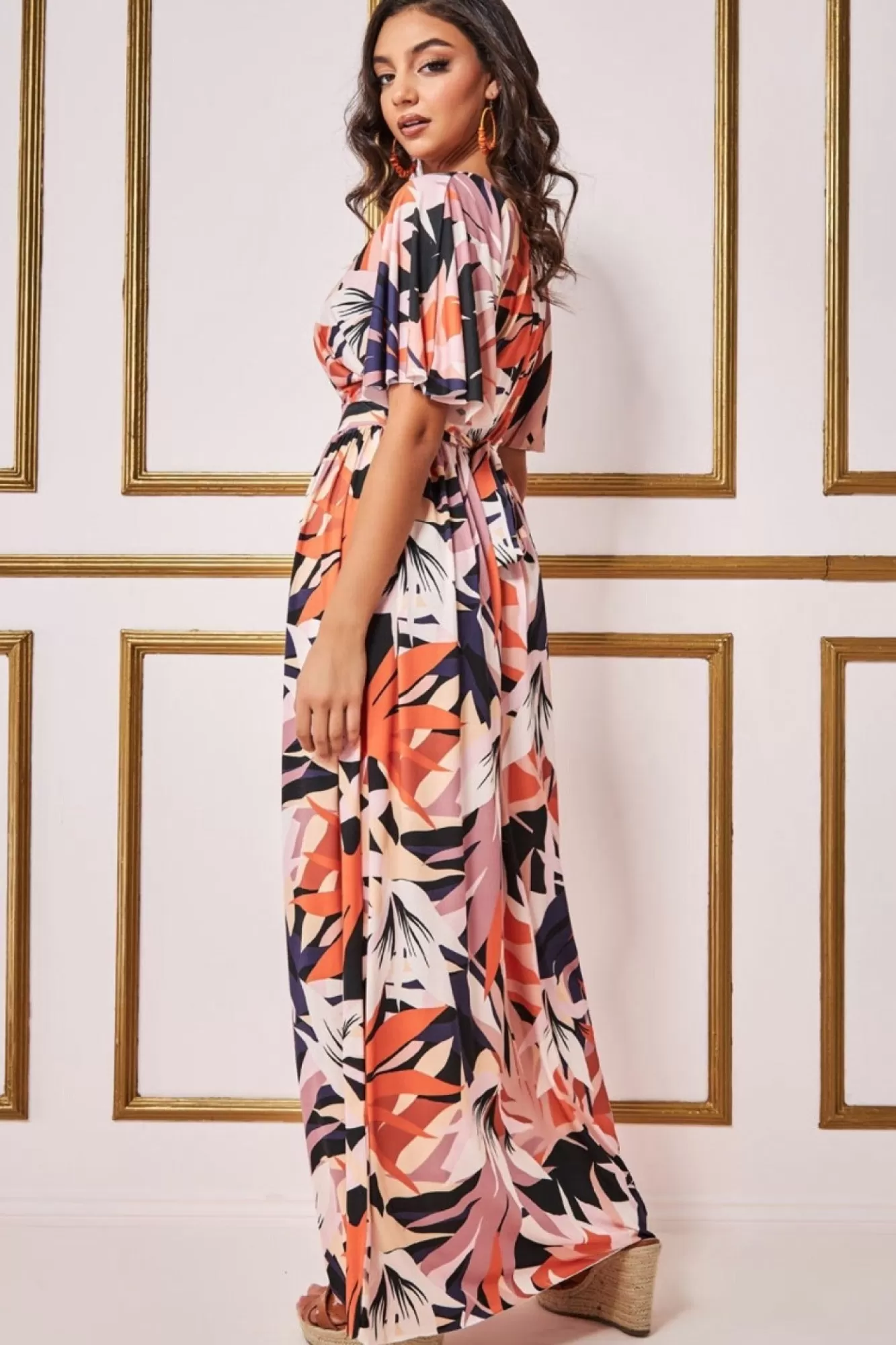 Maxi Dresses^* Floral Print Flutter Sleeve Maxi - Orange Print Orangeprint