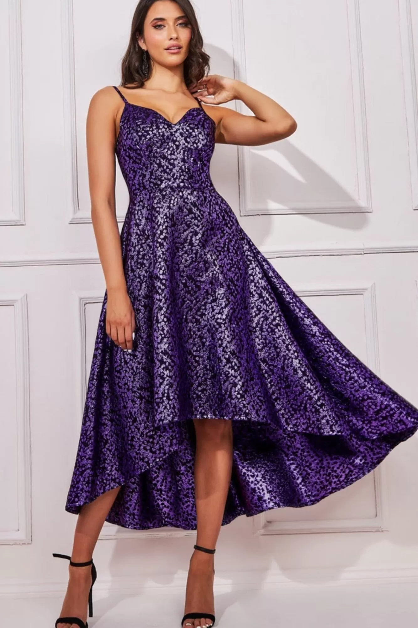 Midi Dresses^* Foil Jacquard Sleeveless High Low Midi Purple