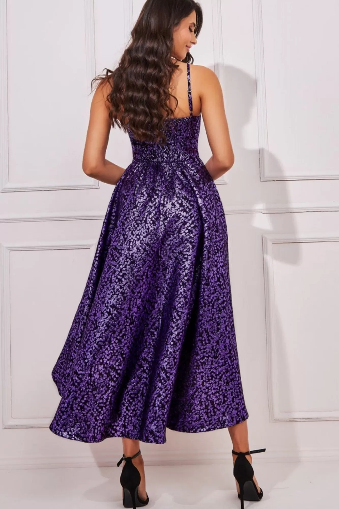Midi Dresses^* Foil Jacquard Sleeveless High Low Midi Purple