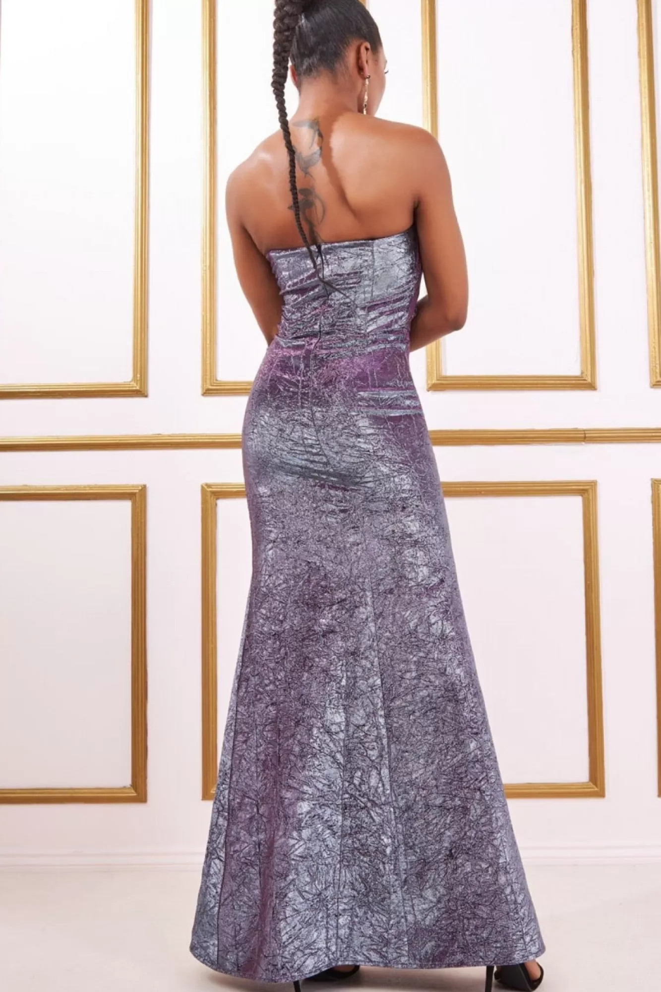 Maxi Dresses^* Foil Print Corset Bardot Maxi Dress Silver
