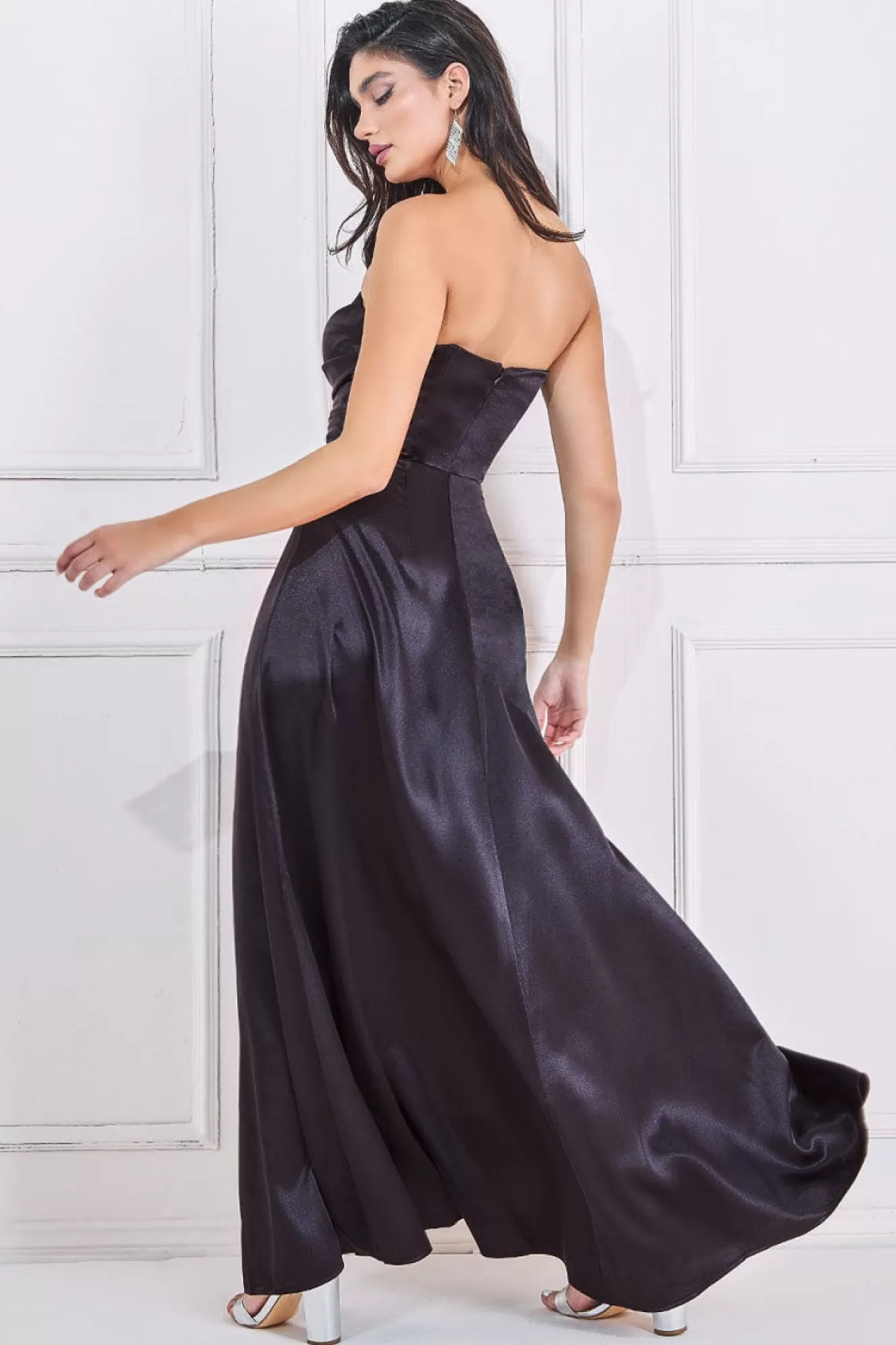 Maxi Dresses^* Front Split Satin Bandeau Maxi Black