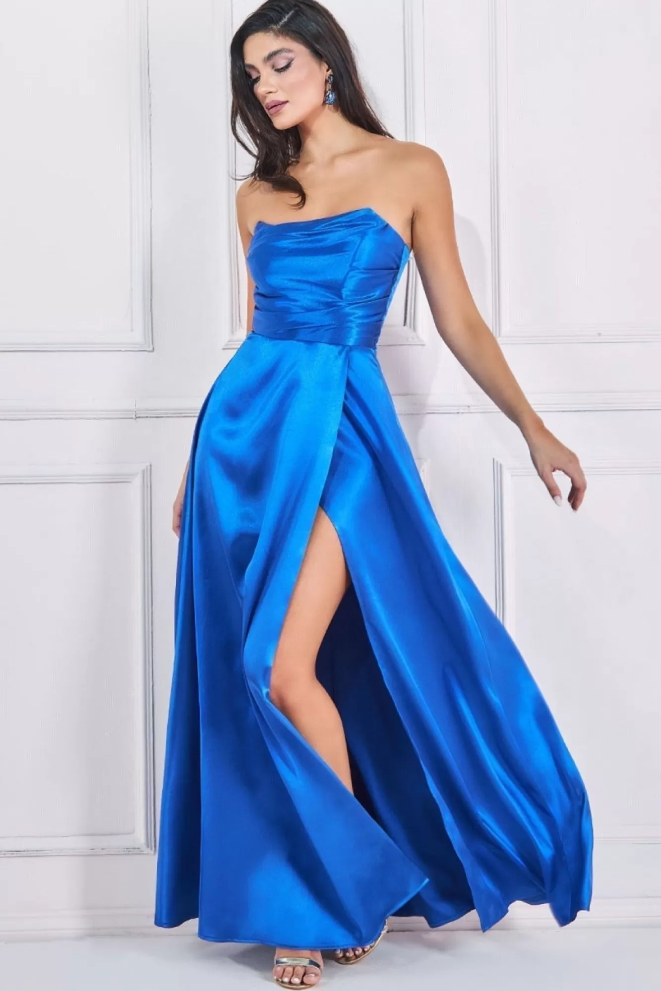 Maxi Dresses^* Front Split Satin Bandeau Maxi - Royal Blue Royalblue