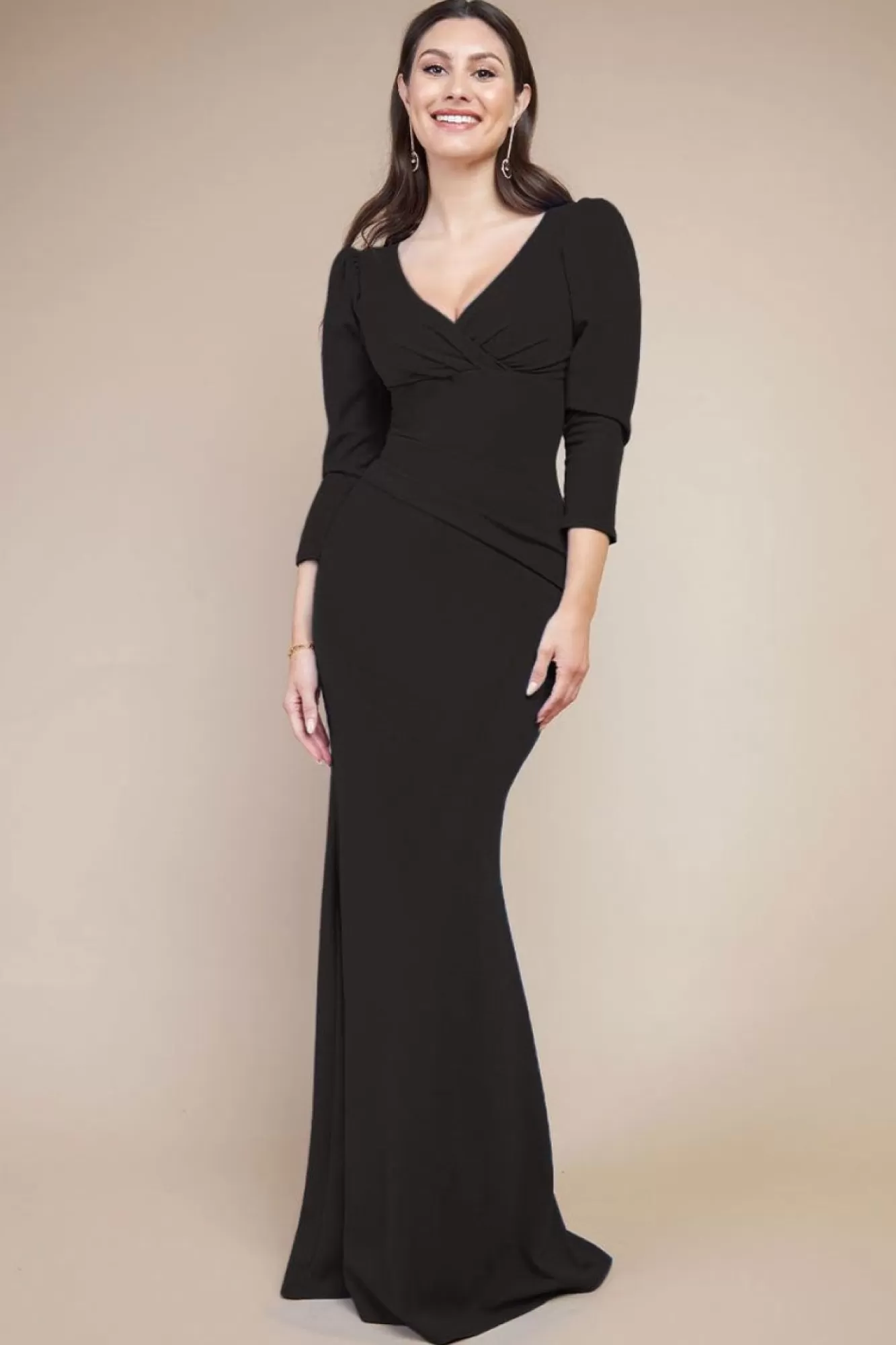 Maxi Dresses^* Front Wrap Pleated Scuba Maxi Dress Black