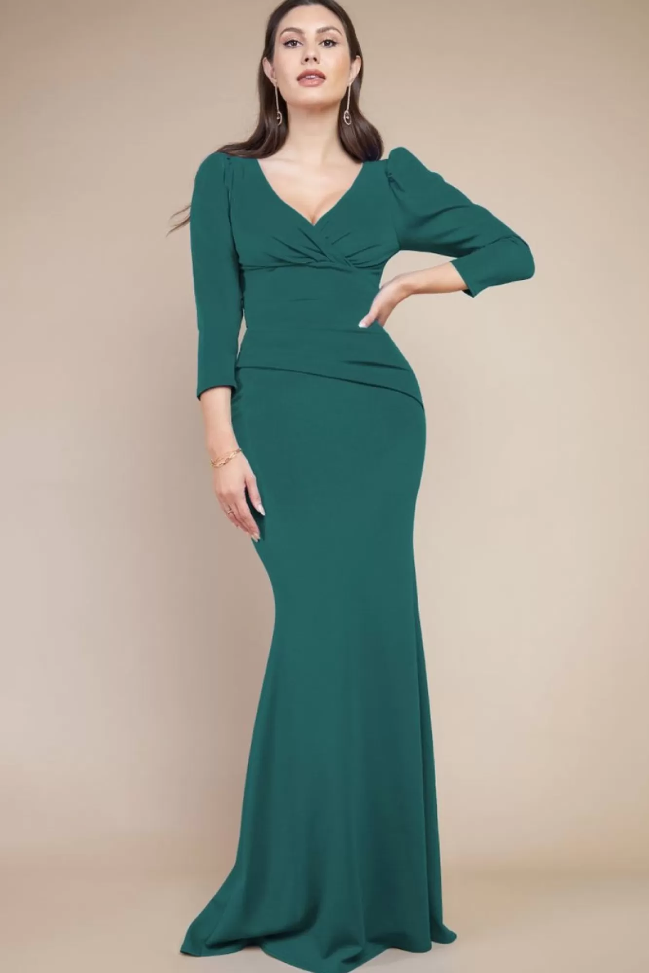 Maxi Dresses^* Front Wrap Pleated Scuba Maxi Dress Emerald Green