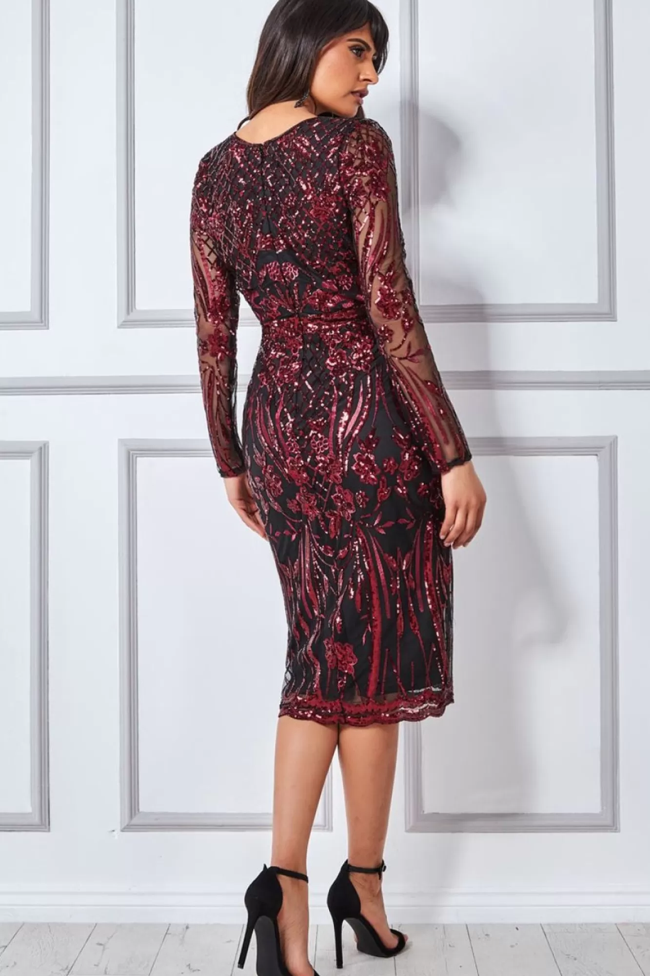 Midi Dresses^* Full Sleeve Sequin Midi Dress Wine