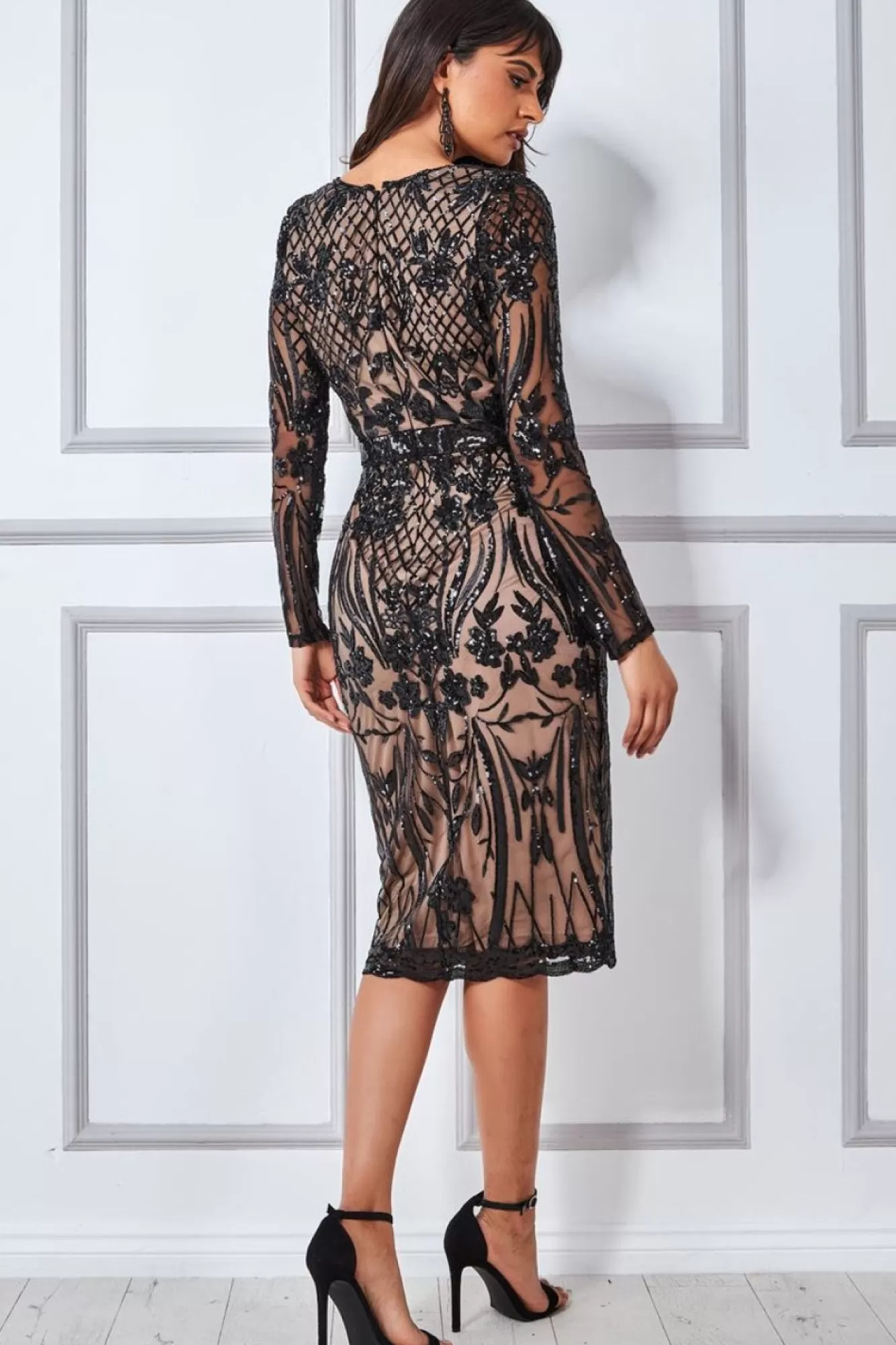 Midi Dresses^* Full Sleeve Sequin Midi Dress Black