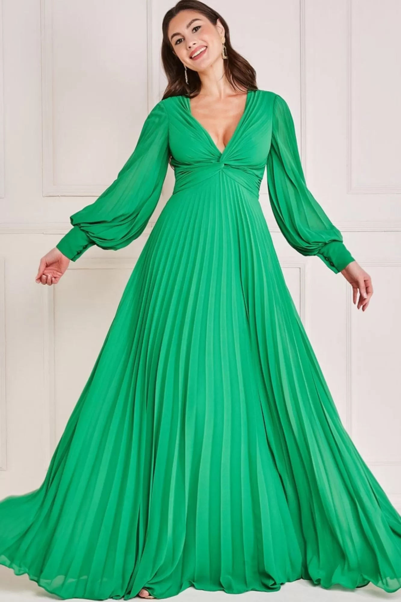 Maxi Dresses^* Fully Pleated Chiffon Maxi Dress Green