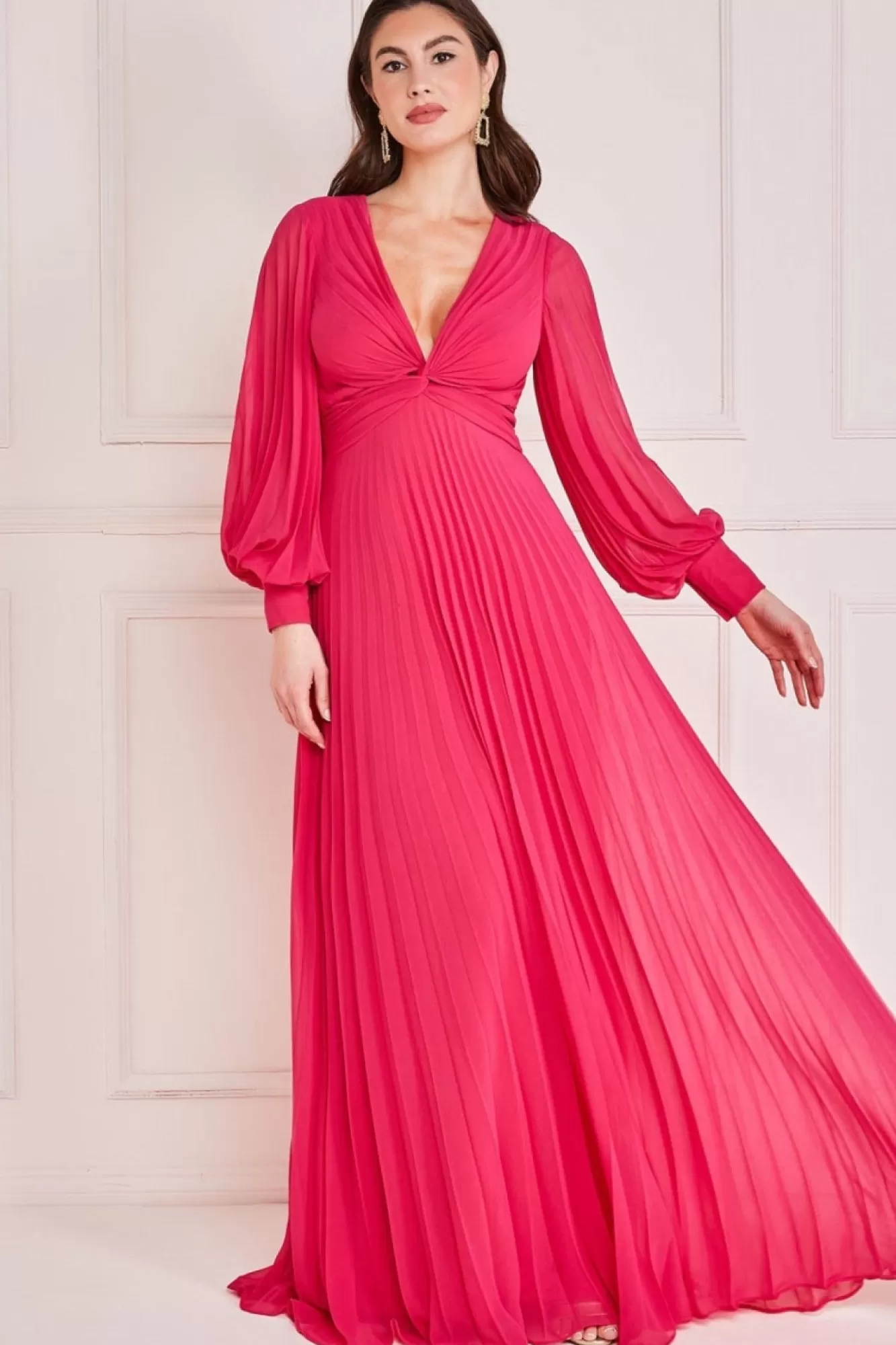 Maxi Dresses^* Fully Pleated Chiffon Maxi Dress Hotpink