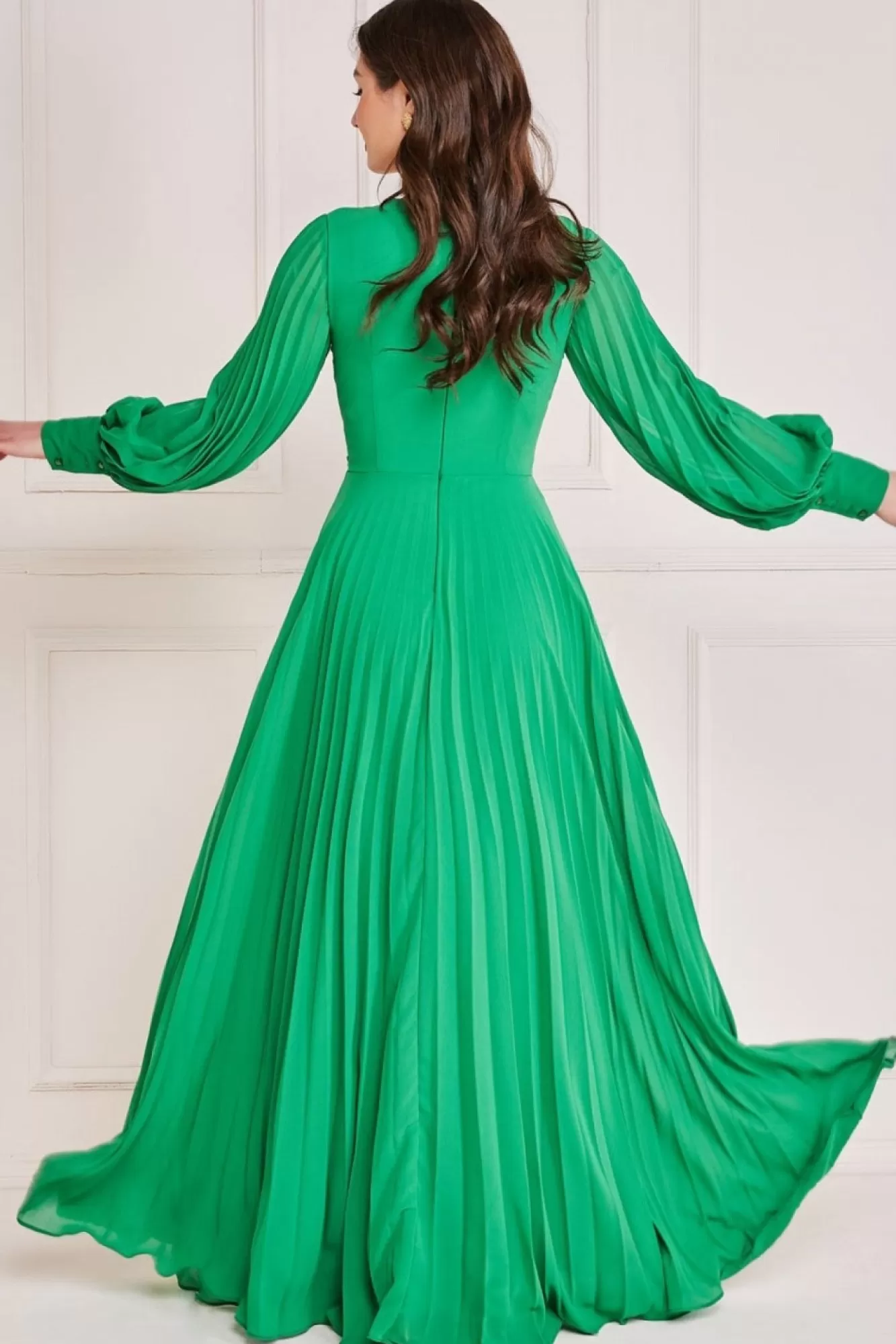 Maxi Dresses^* Fully Pleated Chiffon Maxi Dress Green