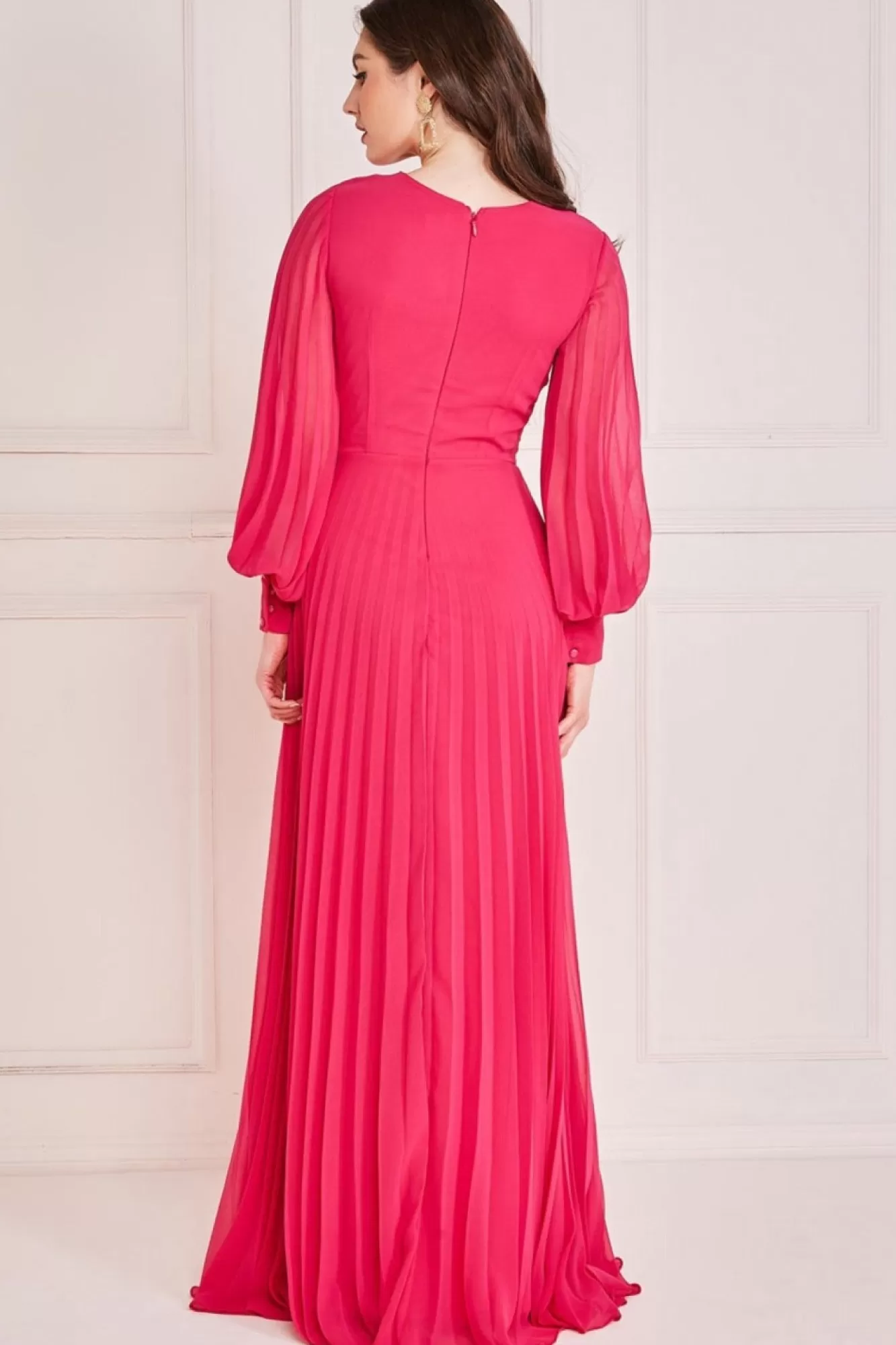 Maxi Dresses^* Fully Pleated Chiffon Maxi Dress Hotpink