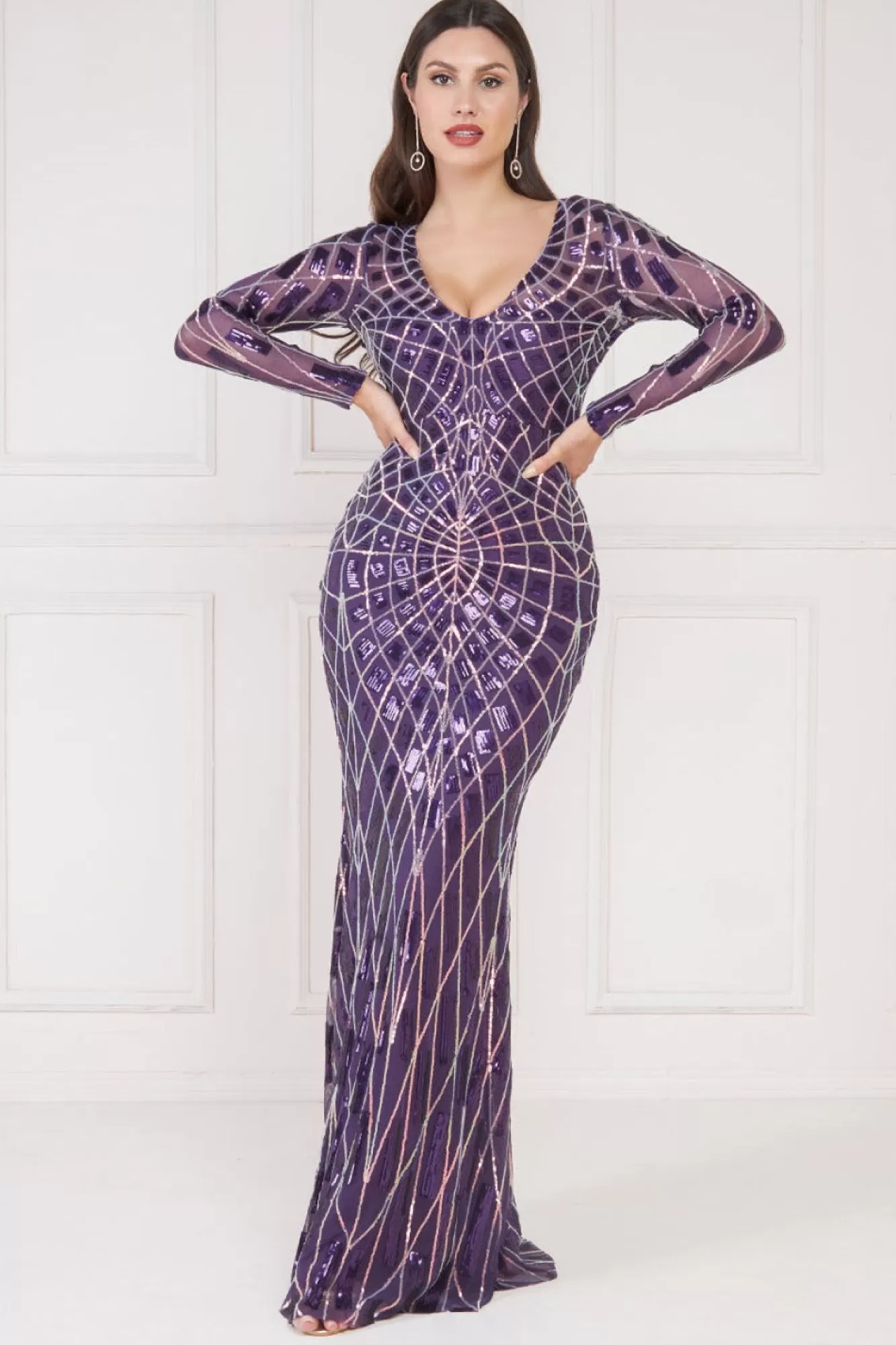 Maxi Dresses^* Geo Sequin Long Sleeve Maxi Dress Purple