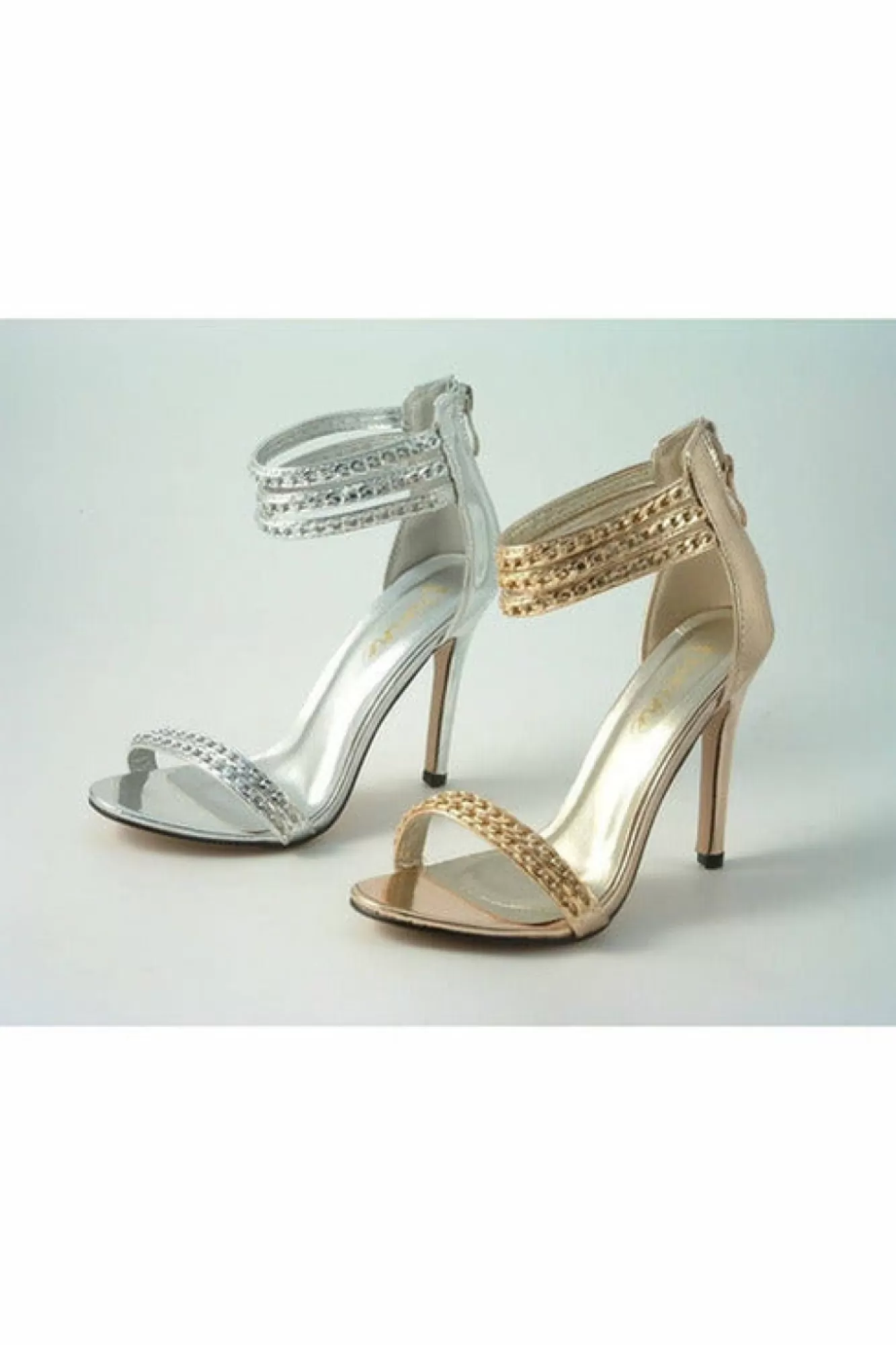 Sandals^Glitz Shoes Cassidy Metallic Chain Barely High Heel Sandal