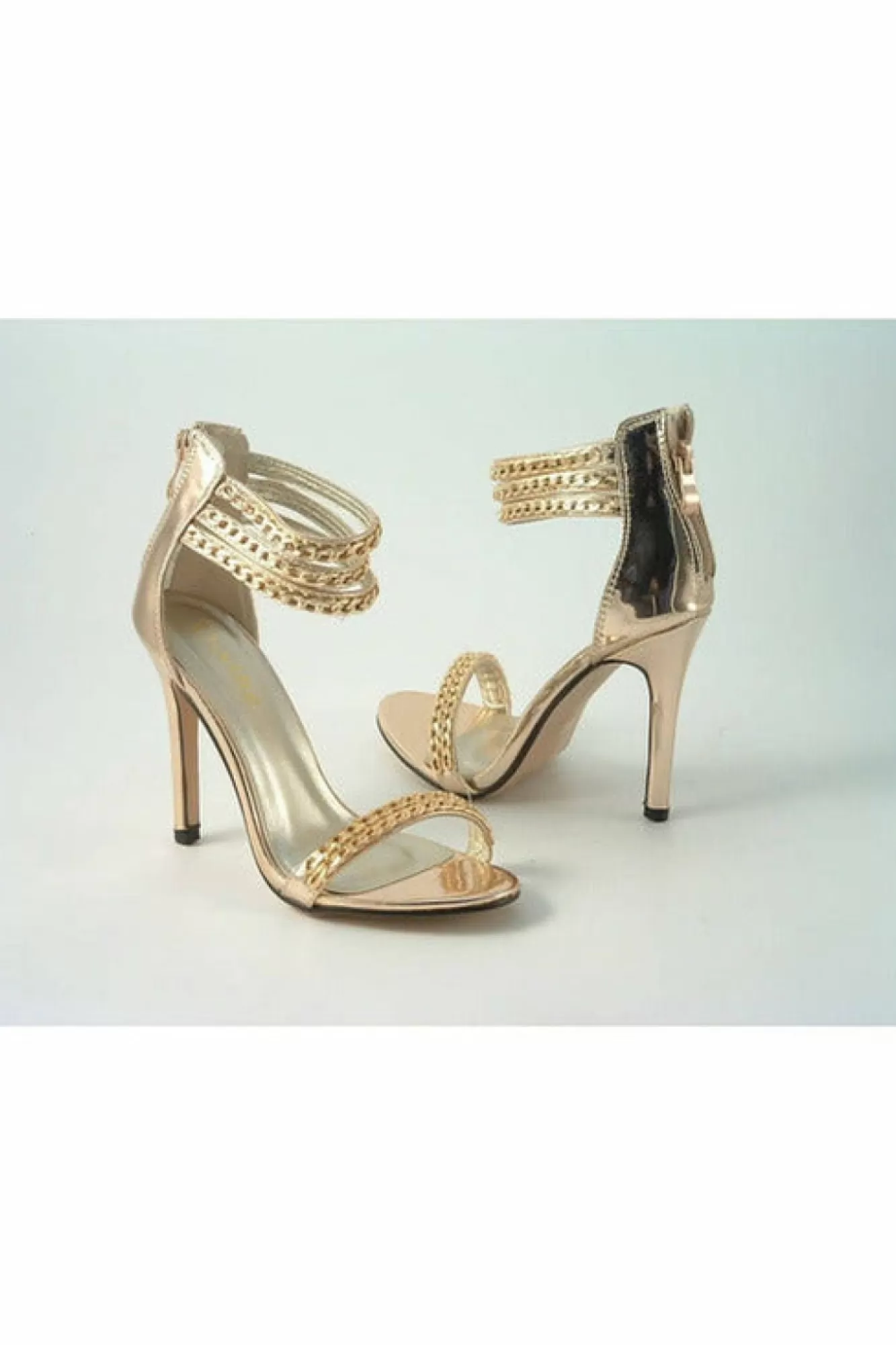 Sandals^Glitz Shoes Cassidy Metallic Chain Barely High Heel Sandal