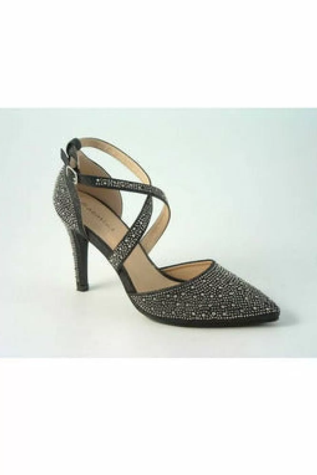 High Heels^Glitz Shoes Clora Sabatine Diamante Strapped Court Shoe Black