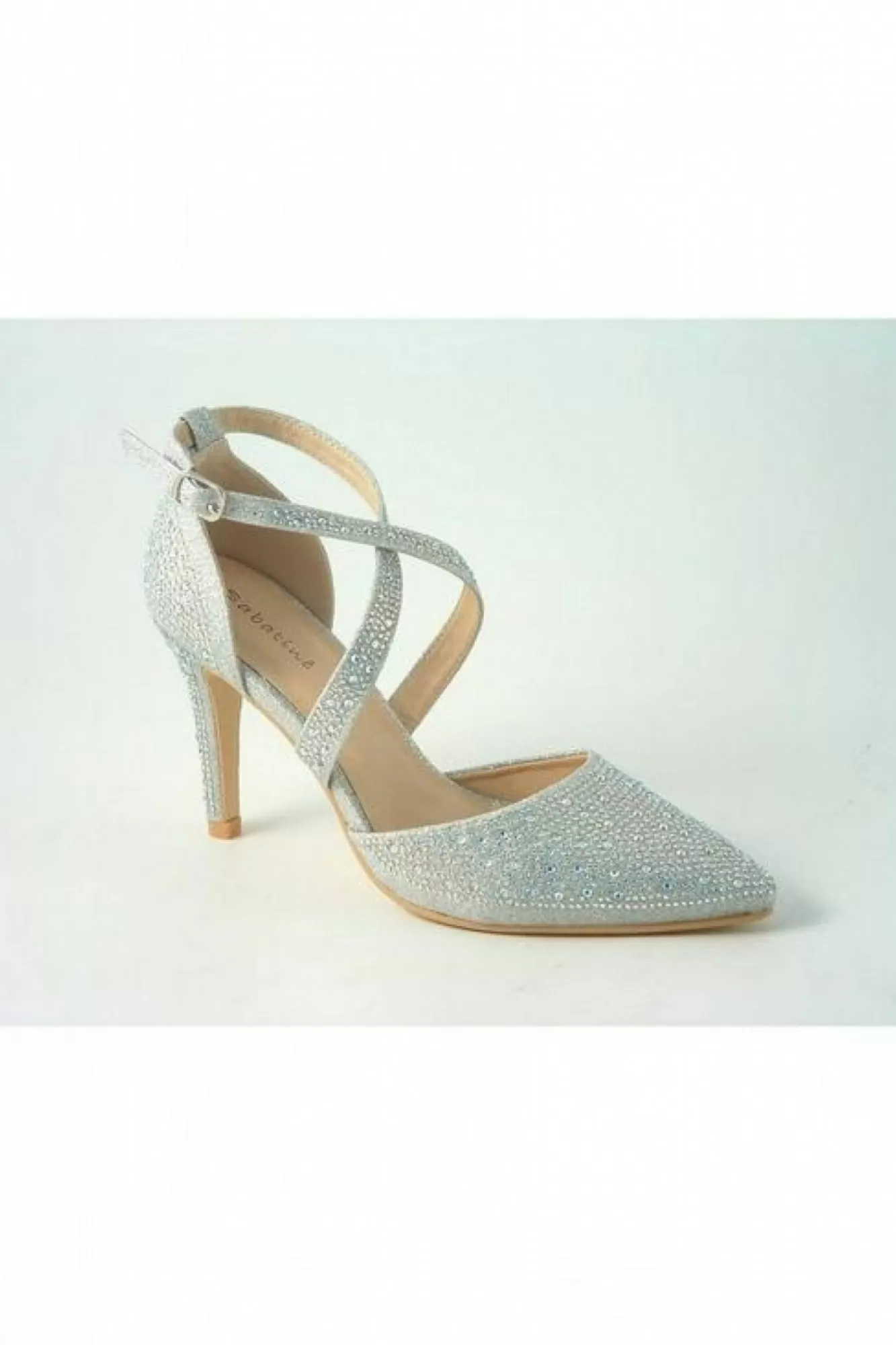 High Heels^Glitz Shoes Clora Sabatine Diamante Strapped Court Shoe Silver