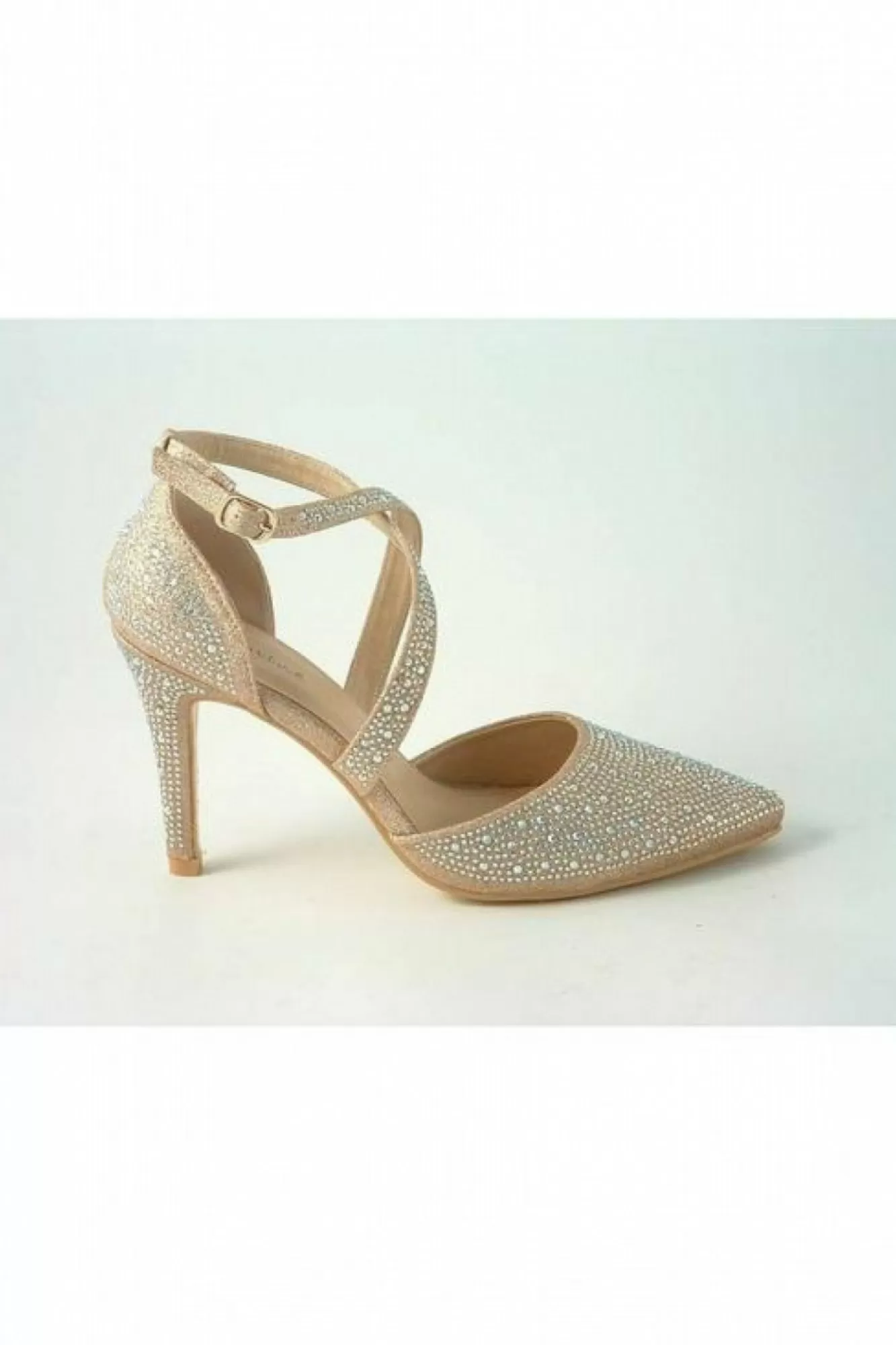 High Heels^Glitz Shoes Clora Sabatine Diamante Strapped Court Shoe Gold
